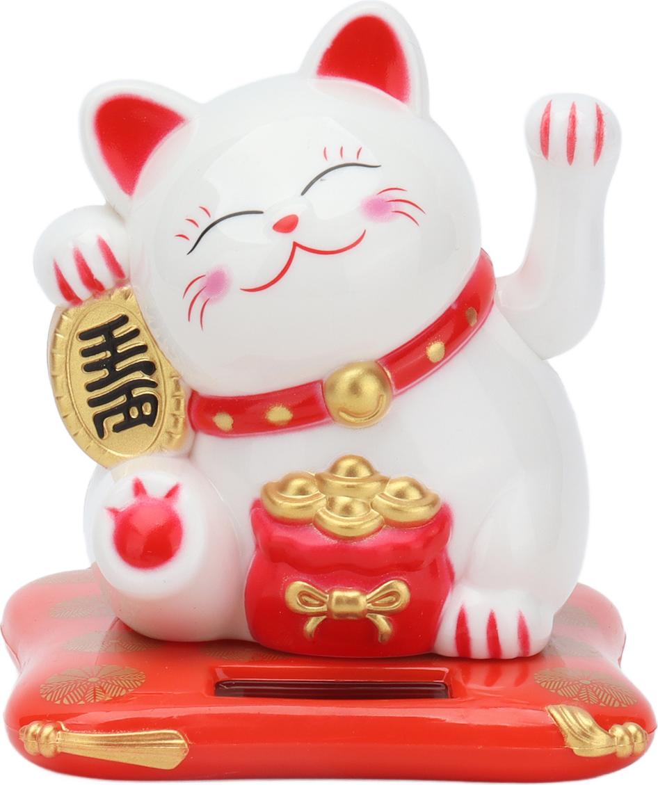 JedBesetzt Glückskatze mit Solarantrieb, niedliche Katze mit winkendem Arm für Zuhause, Büro und Auto,White K-MM-251216-198