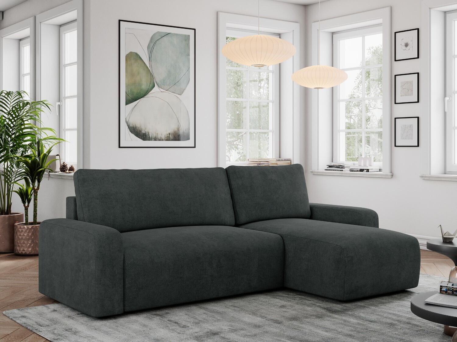 MKS Meble Struktur Stoff, Struktur Couch, Sofa mit Schlaffunktion und Bettkasten, Schlafsofa Struktur, Couchgarnitur Ecke Bettcouch, Struktur Stoff - ARGOS - Dunkelgrau Struktur
