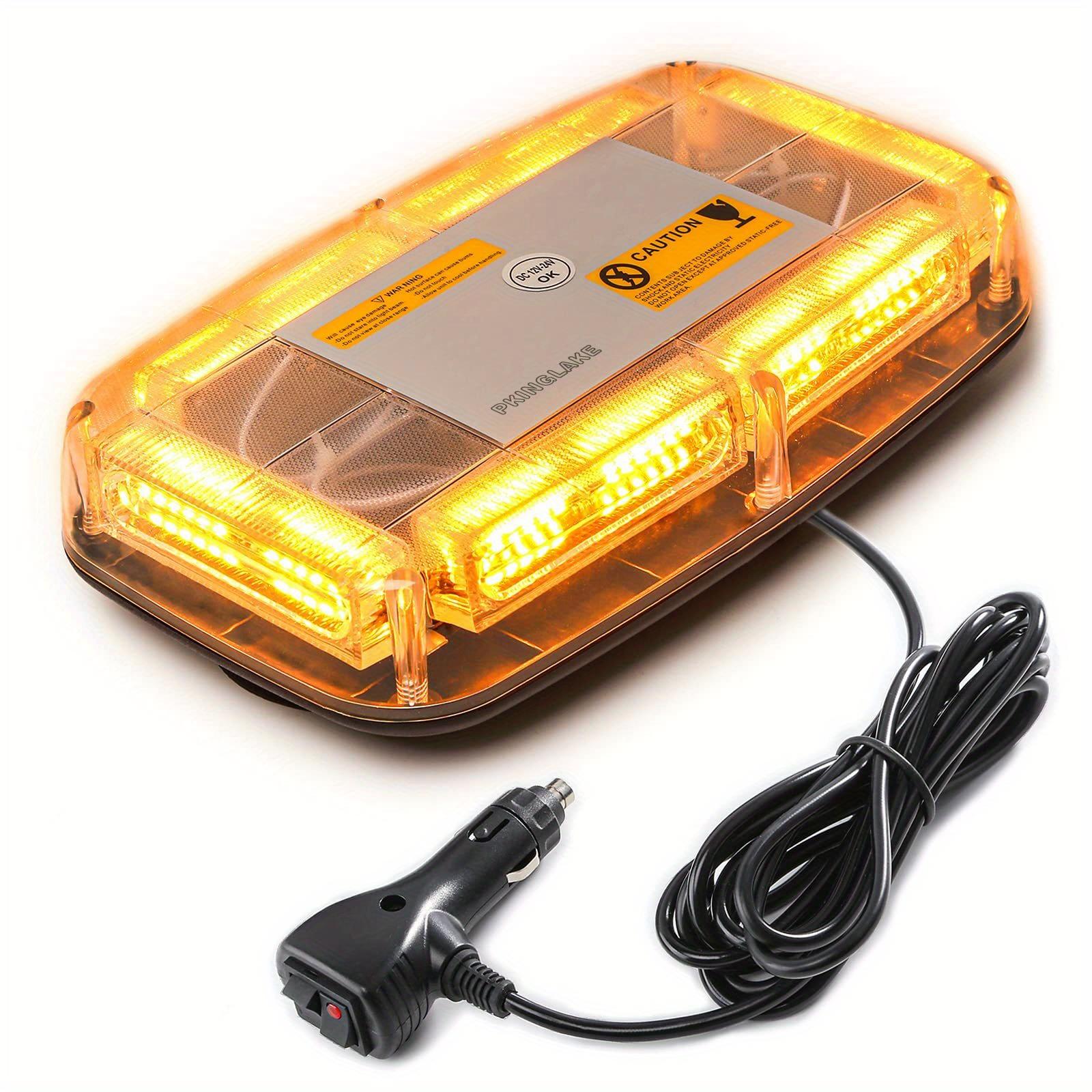 AjieQaQ 48 LEDs Warnblinkleuchte, 12V-24V Amber Warnleuchte Warnblinkleuchte 16 Modi Warnlicht, Blinklicht mit 7 Super Magnetfuß + 3M