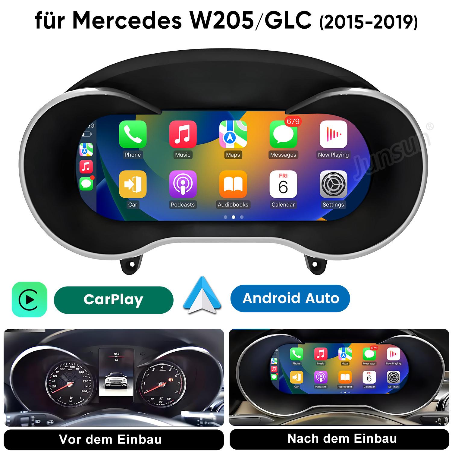 Junsun 12.3" Carplay LCD Digital Tacho Instrumente Kombiinstrument Für Mercedes Benz C-CLASS W205 2015-2018 / GLC X253 2016-2019 NTG5.0 DE.GLCYBP