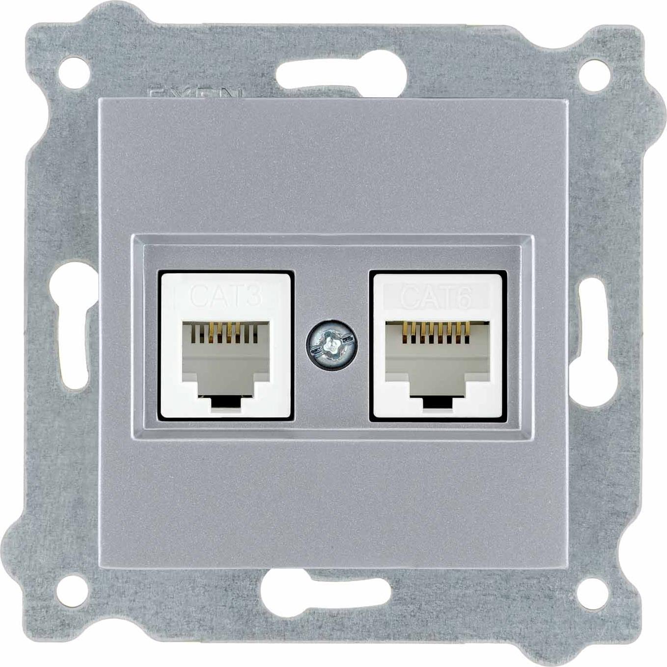 Netzwerkdose RJ45 kat.6 + Telefonanschlussdose RJ11 Silber 256/10E EXEN