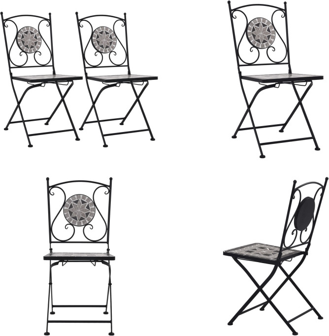 vidaXL Mosaik Bistrostühle 2 Stk. Grau - Gartenstuhl - Gartenstühle - Mosaikstuhl - Mosaikstühle