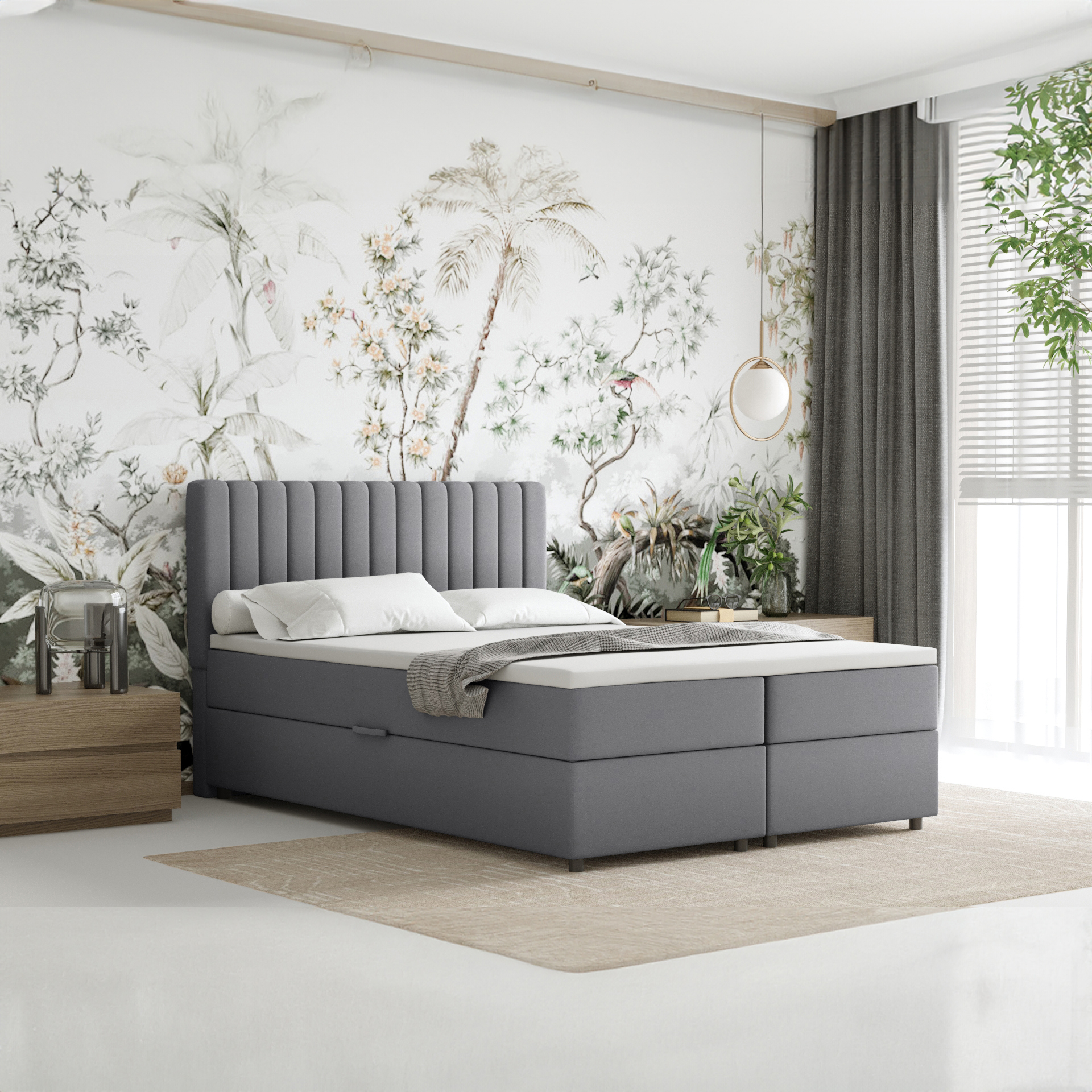 Boxspringbett 140x200 EVEREST, mit Topper, mit Bettkästen, Doppelbett, Grau, Panda Möbel