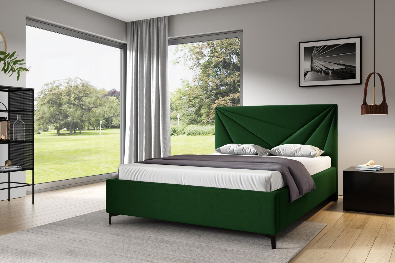Čalúnená posteľ 140x200 ODETA 4 - fľaškovo zelená