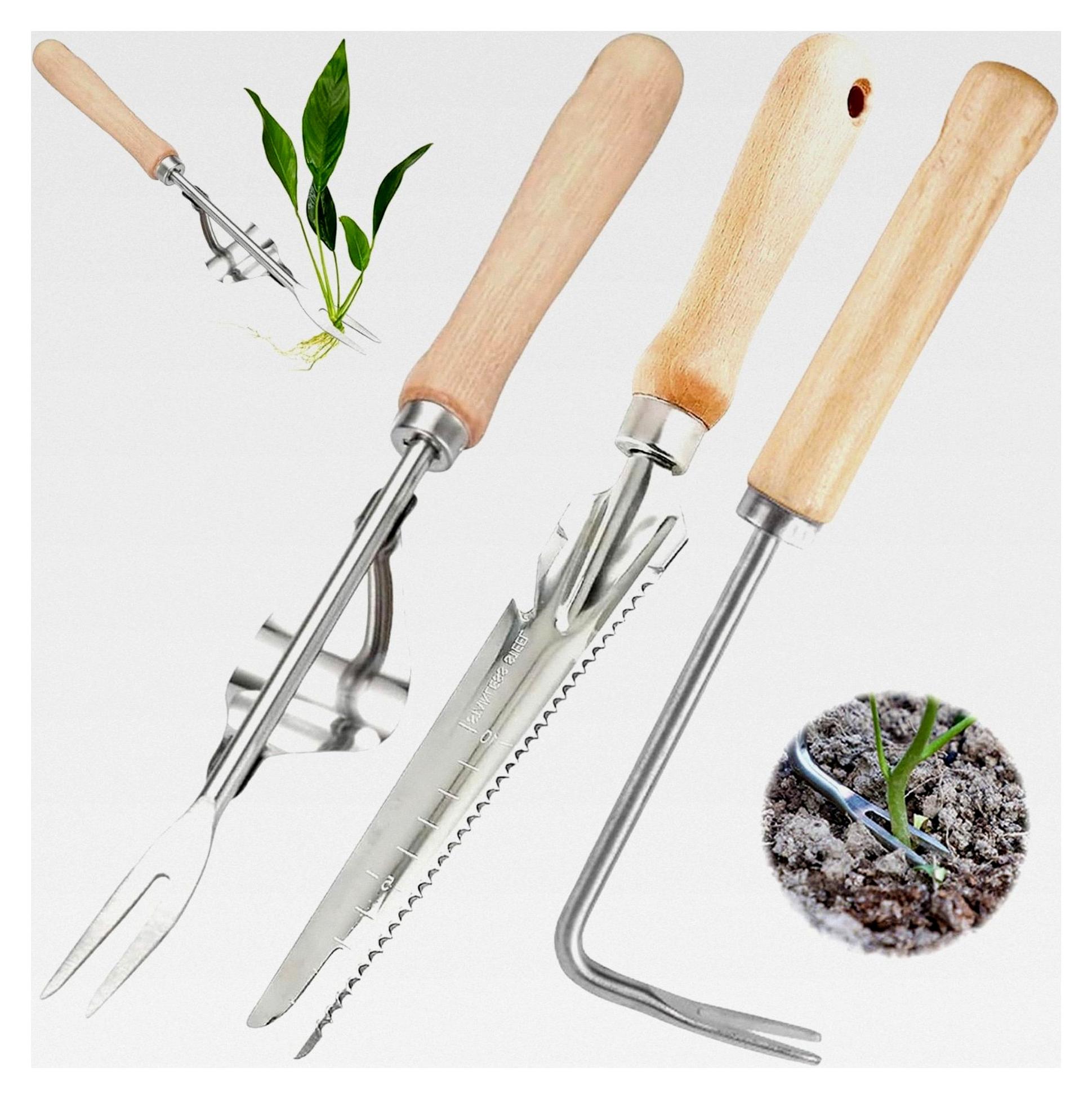 Markenlos Edelstahl Unkrautstecher mit Holzgriff, manueller Wurzeljäger für den Garten