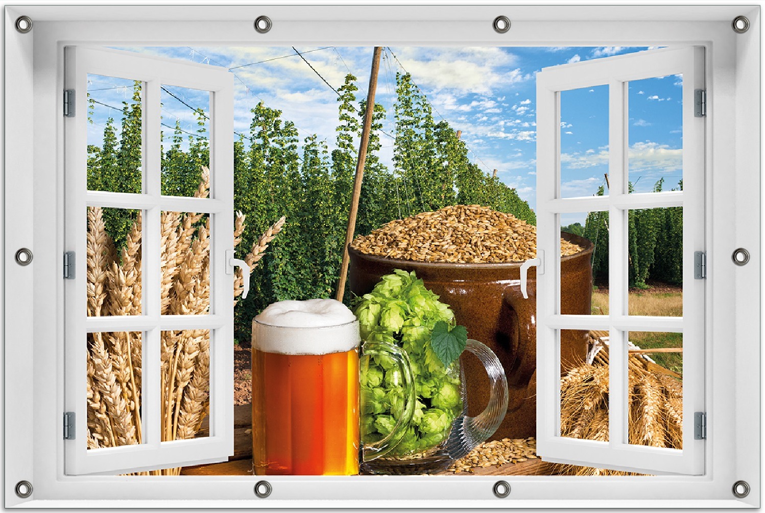 Wallario Outdoor-Poster für Garten oder Balkon 80 x 120 cm: Frisch gezapftes Bier, Hopfen und Malz gofe5339-80120