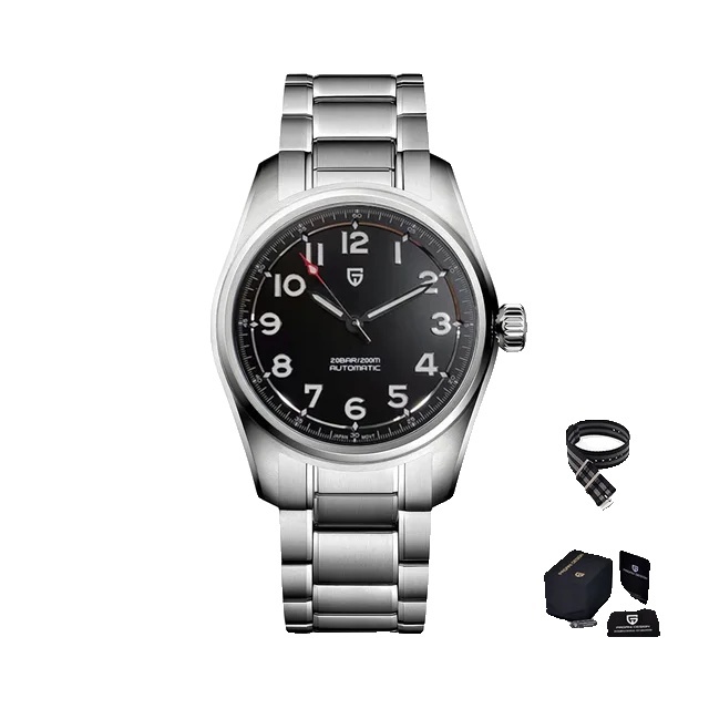 Mechanické náramkové hodinky, automatický strojček, zafírové sklíčko, strieborná/čierna farba, S E I K O NH35