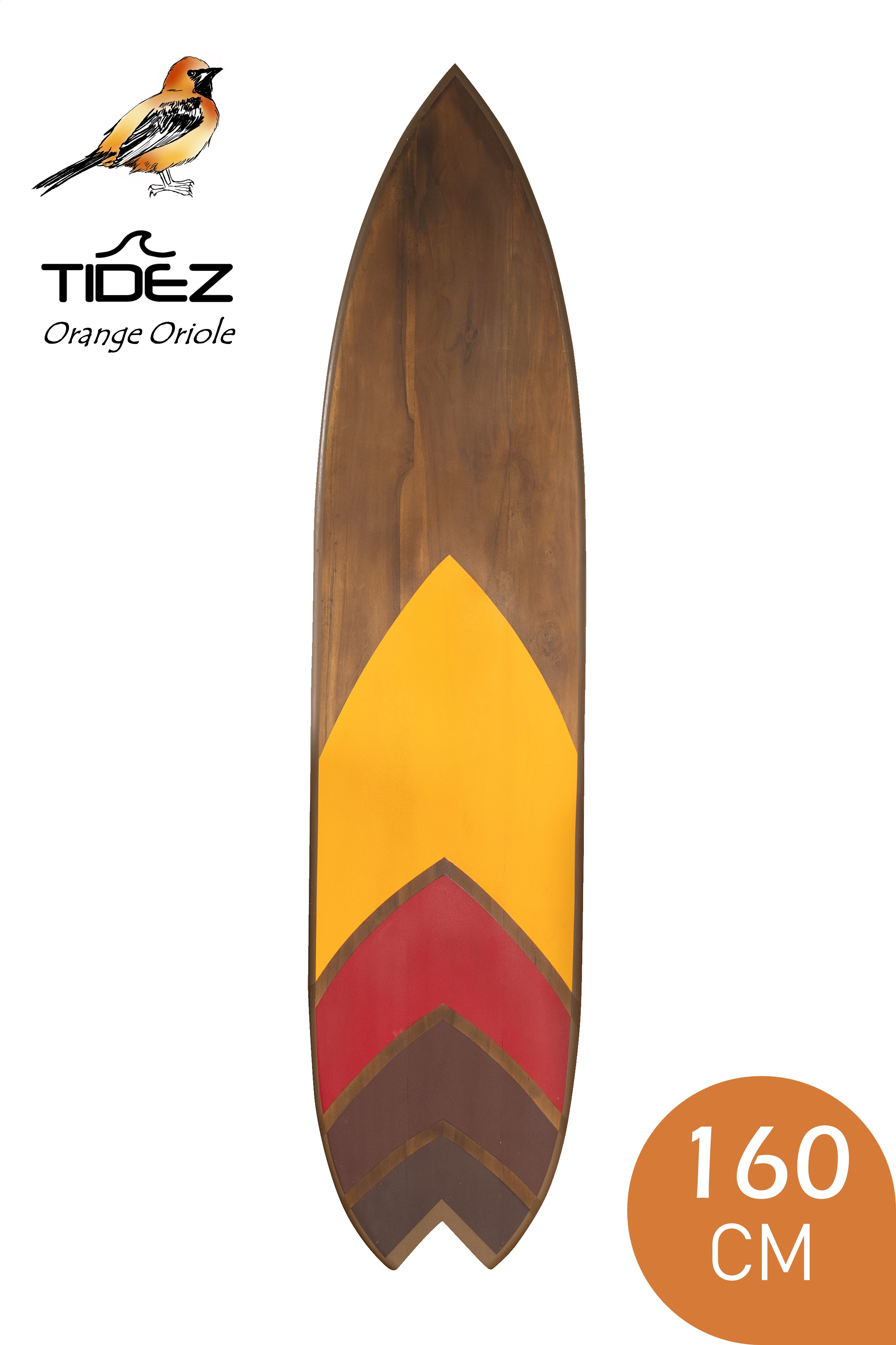 Tidez Surfbrett Dekoration - Surfbrett aus Holz - Surfbrett Dekoration - Orange Oriole 160cm