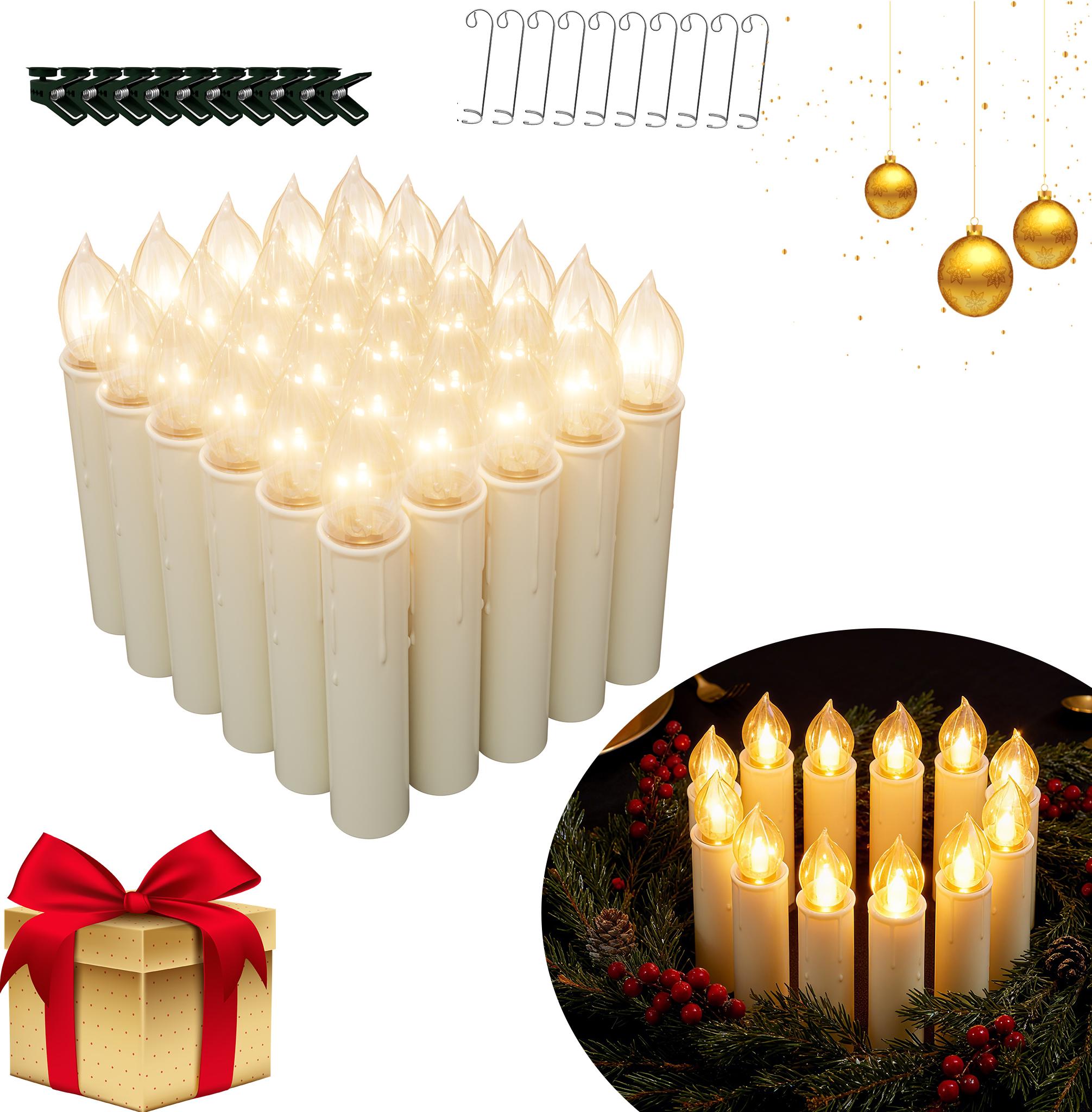 LARS360 40er-Set LED Weihnachtskerzen Warmweiß – Kabellos Mit Fernbedienung & Clips, Flammenlose Lichterkette Für Tannenbaum, Deko