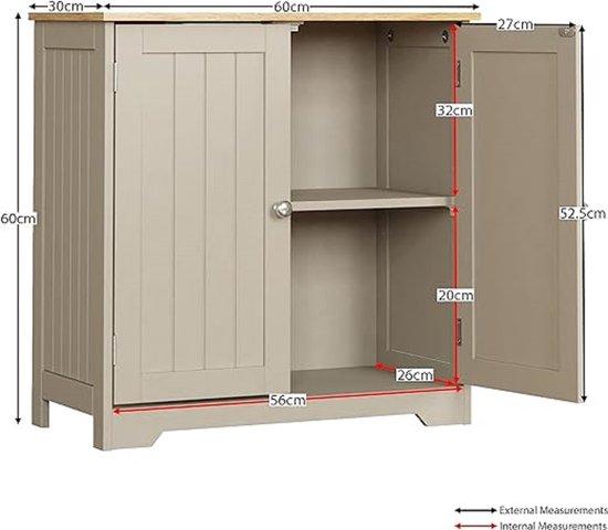 Famanu Badschrank 30 x 60 x 60 cm - Grau mit Lamellentüren 189088
