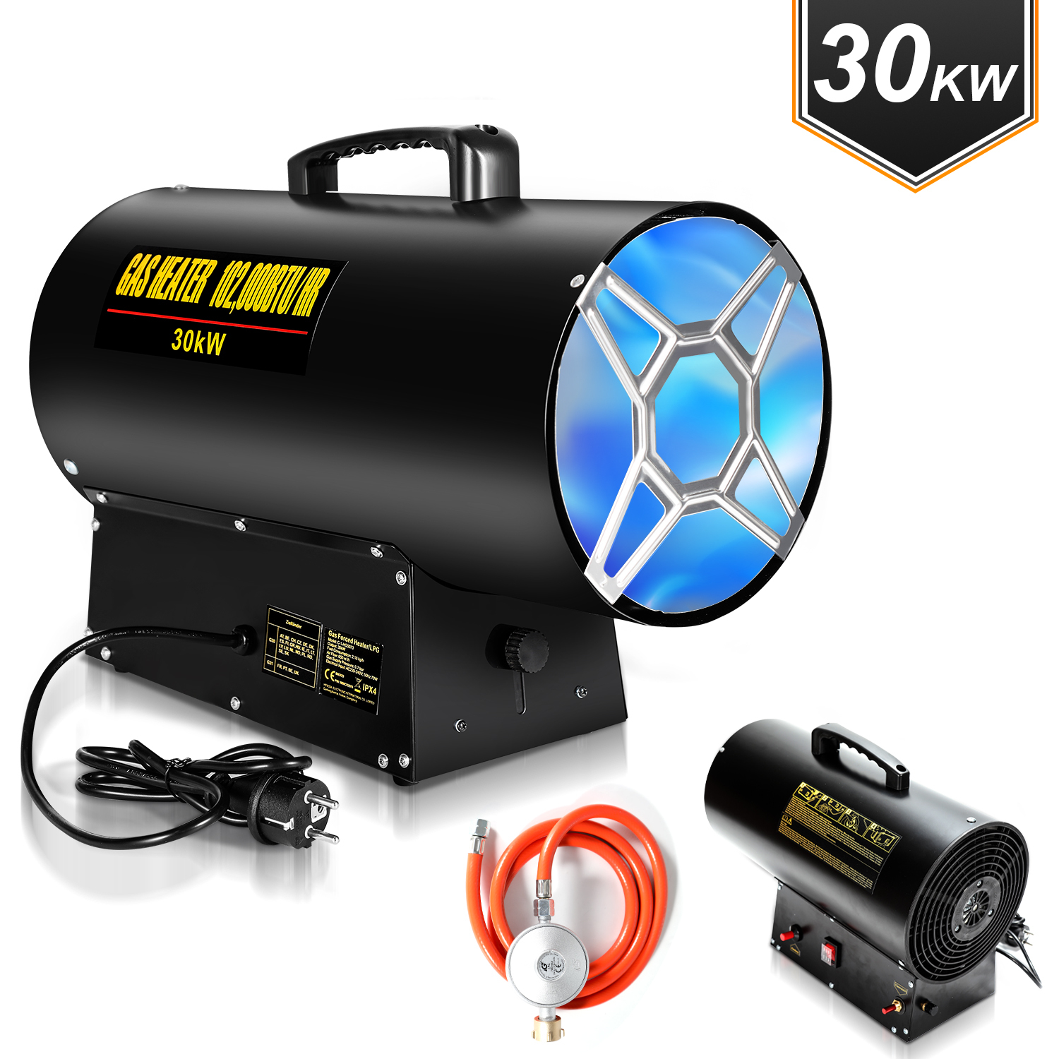 Jayseuw plynový ohrievač ohrievač 30kW plynový ohrievač Vykurovacia pištoľ Plynový sporák Stavebný ohrievač pre 450㎡ dielne, cestné mosty, železničné letiská Údržba strojov