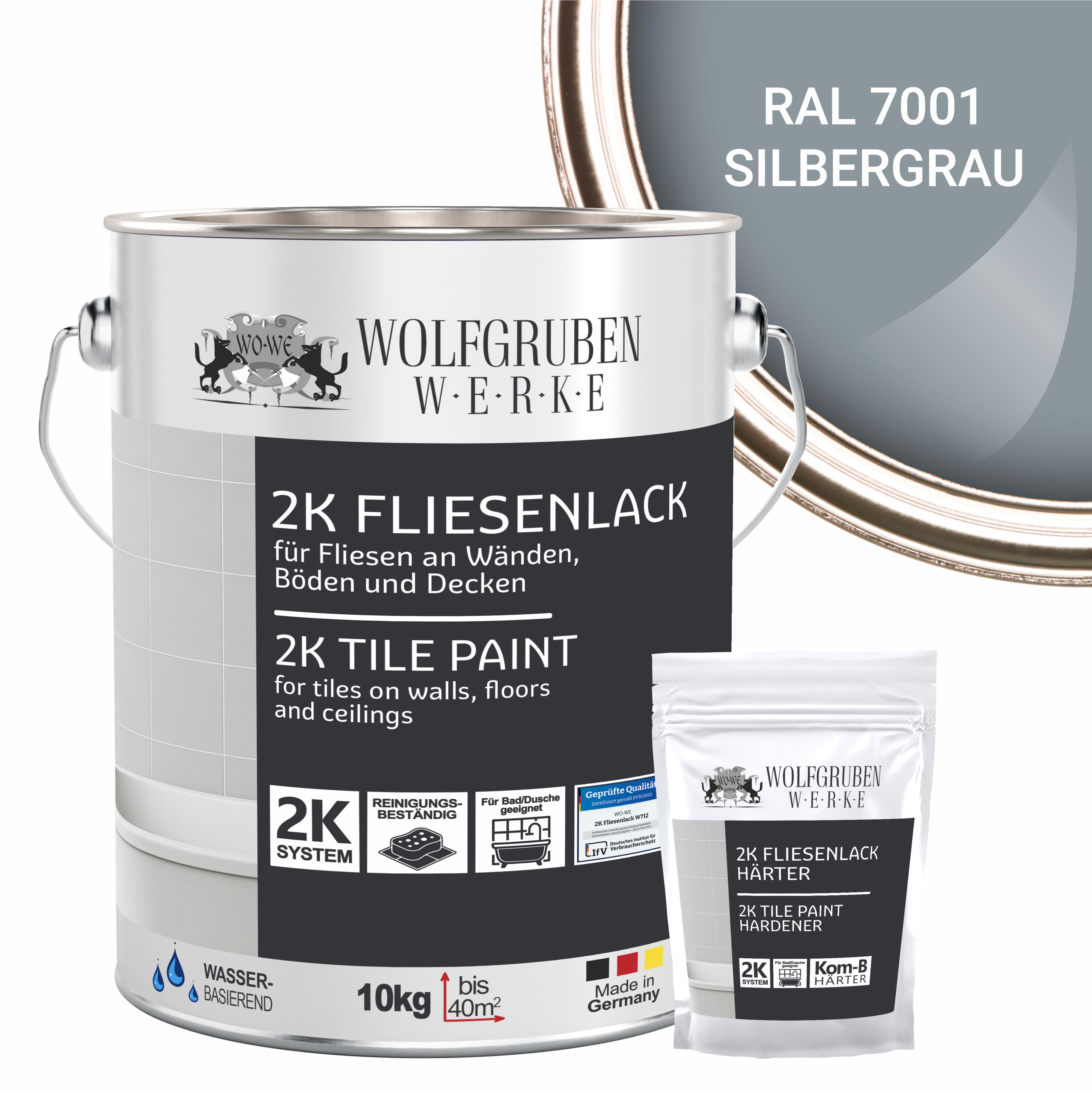 2K Fliesenlack Fliesenfarbe Wand Bodenfliesen W712 Silbergrau RAL 7001 - 10Kg