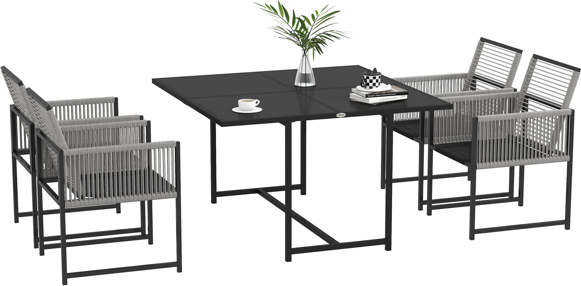 Outsunny 5-dielna súprava na sedenie, súprava záhradného nábytku, záhradná súprava so 4 skladacími stoličkami, 1 stôl, súprava na sedenie odolná voči poveternostným vplyvom na balkón, terasu, sieť, svetlá farba