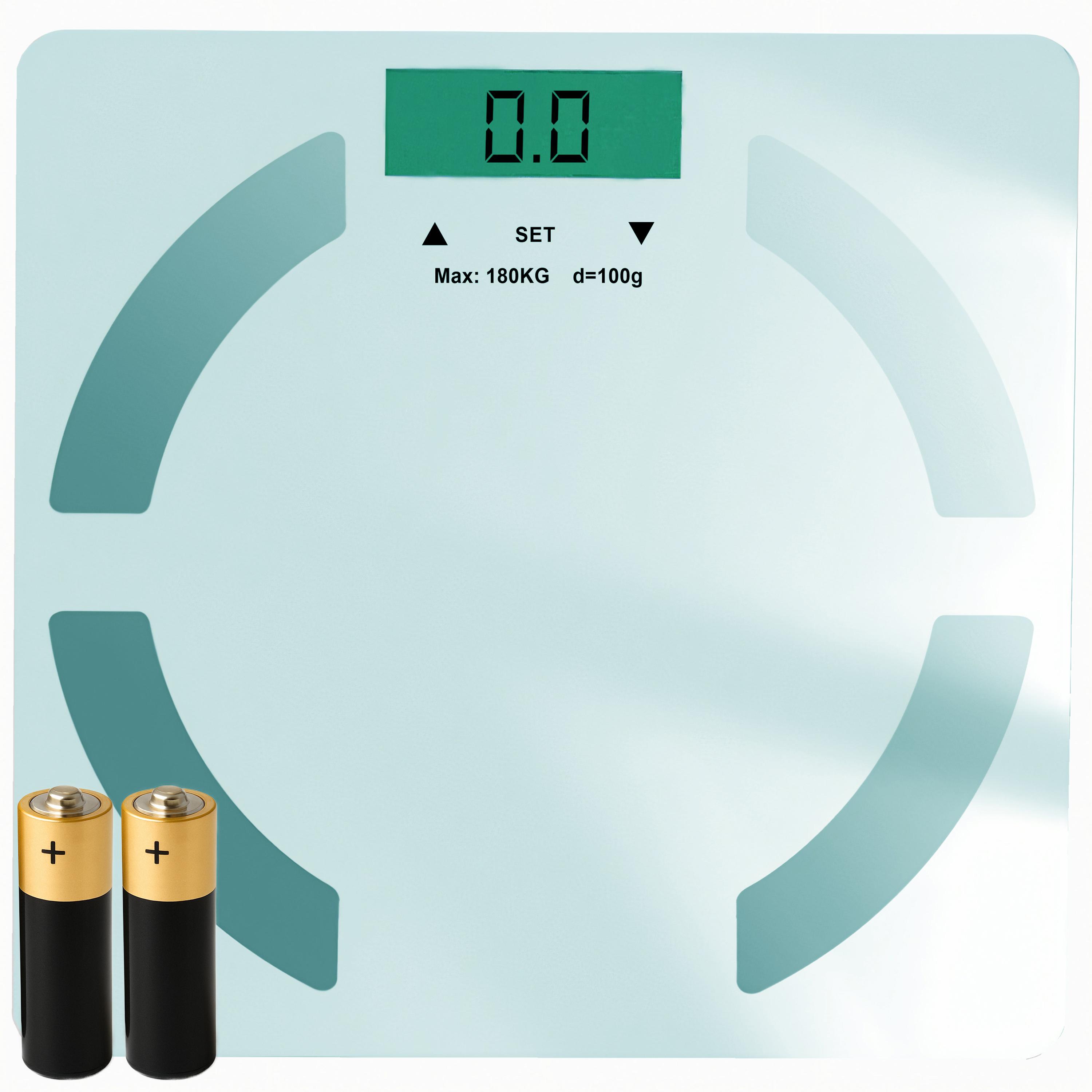 Personenwaage Körperfettwaage Digitale Körperwaage aus Glas Waage mit App, Analyse, LED Display, Bluetooth Digital, BMI, Wasser, 180kg, Retoo ER1101