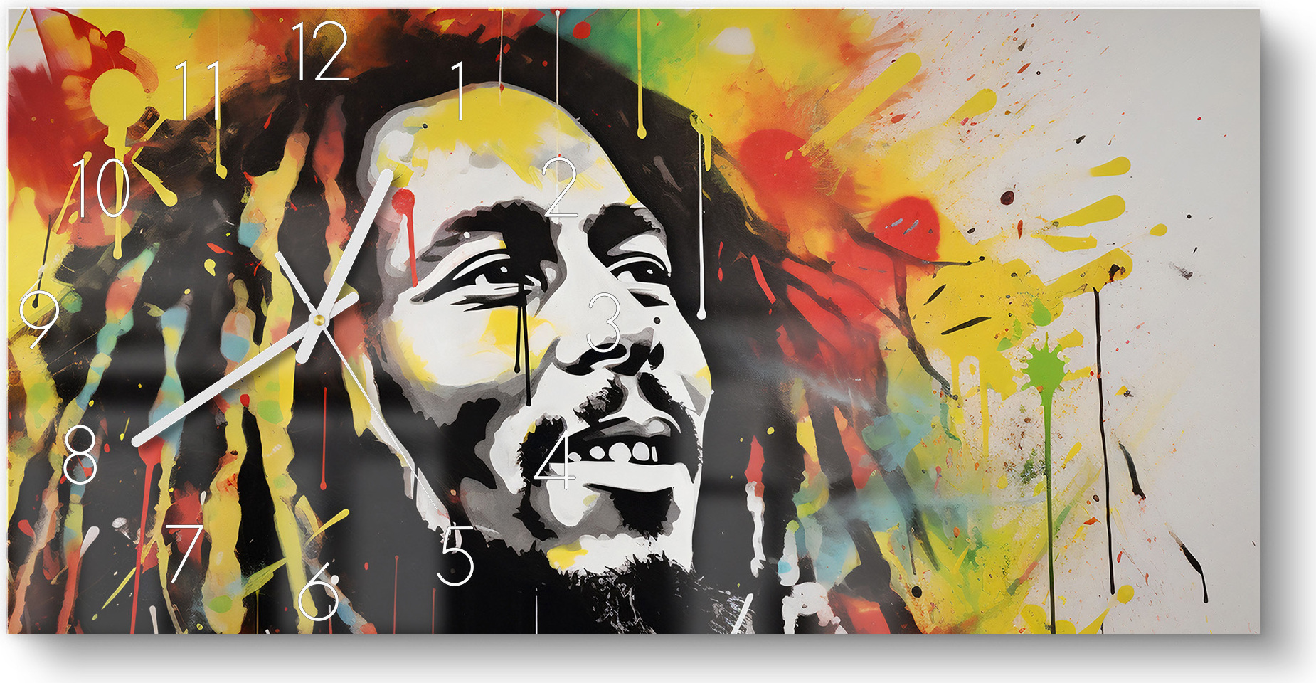 DEQORI Glasuhr 60x30 cm Zahlen 'Klangvolle Visionen' Wanduhr Glas Uhr Design leise Küchenuhr WC-60-30-N-3719