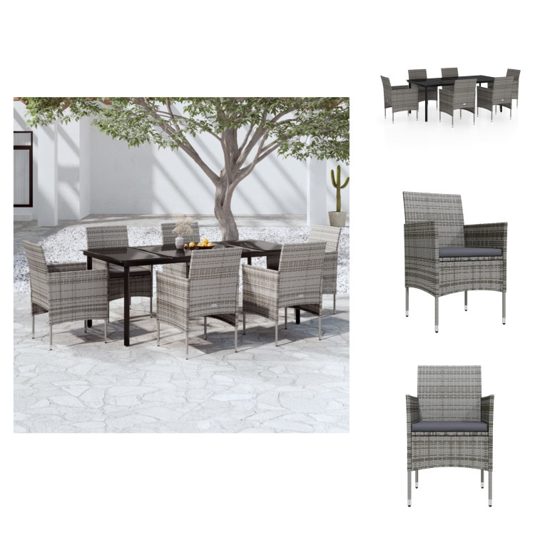 vidaXL 7-dielny záhradný jedálenský set s vankúšmi sivý a čierny - Záhradné nábytkové zostavy