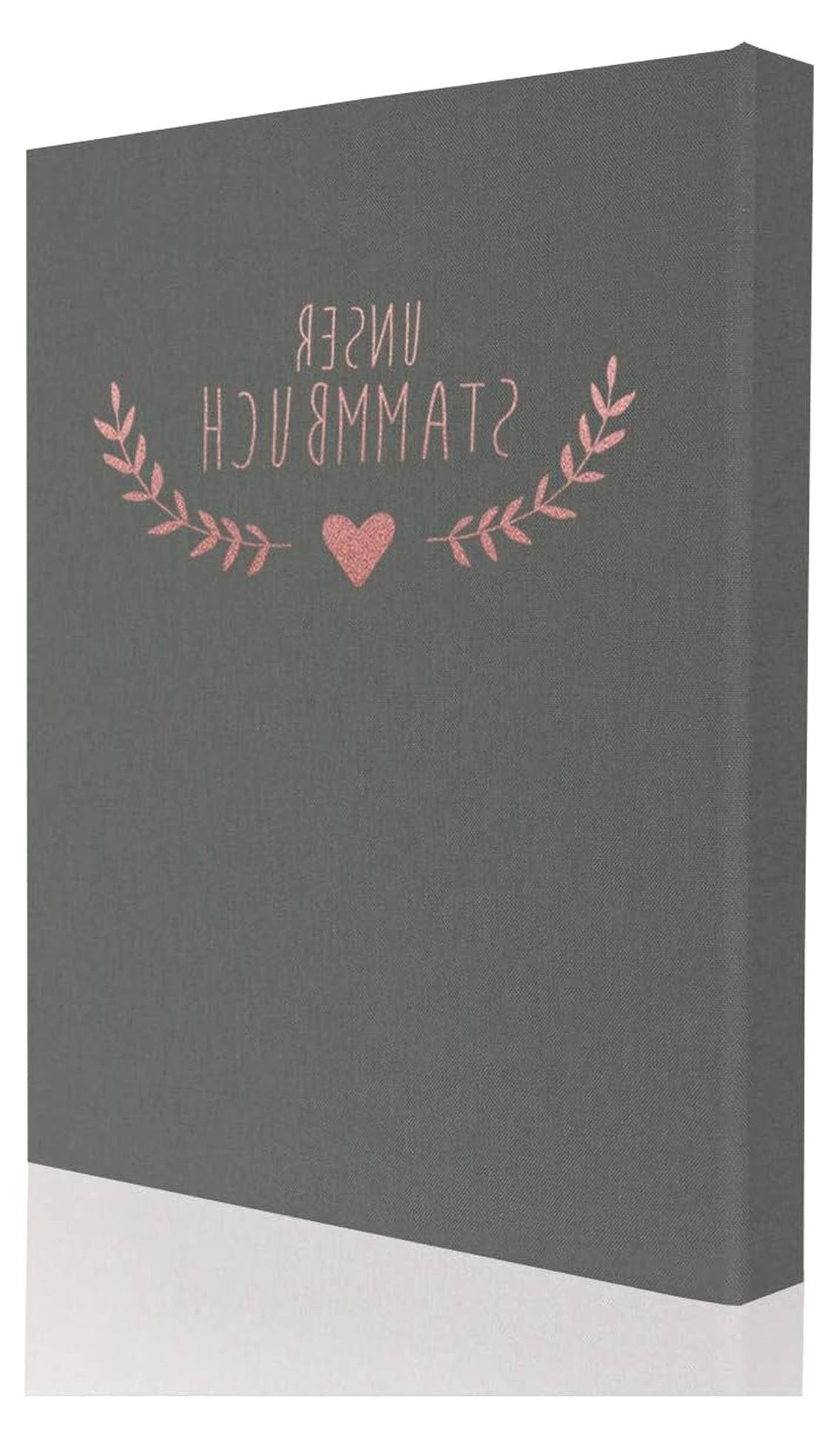 Markenlos Stammbuch der Familie A5 'Boho' aus Buchbinderleinen in Grau