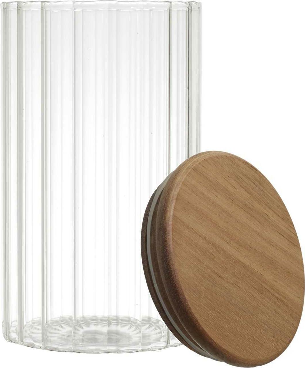 HowHomely | Glasbehälter - ARNO - 700 ml - Transparent - Mit Holzdeckel - Küchenorganisation HH-KA0378