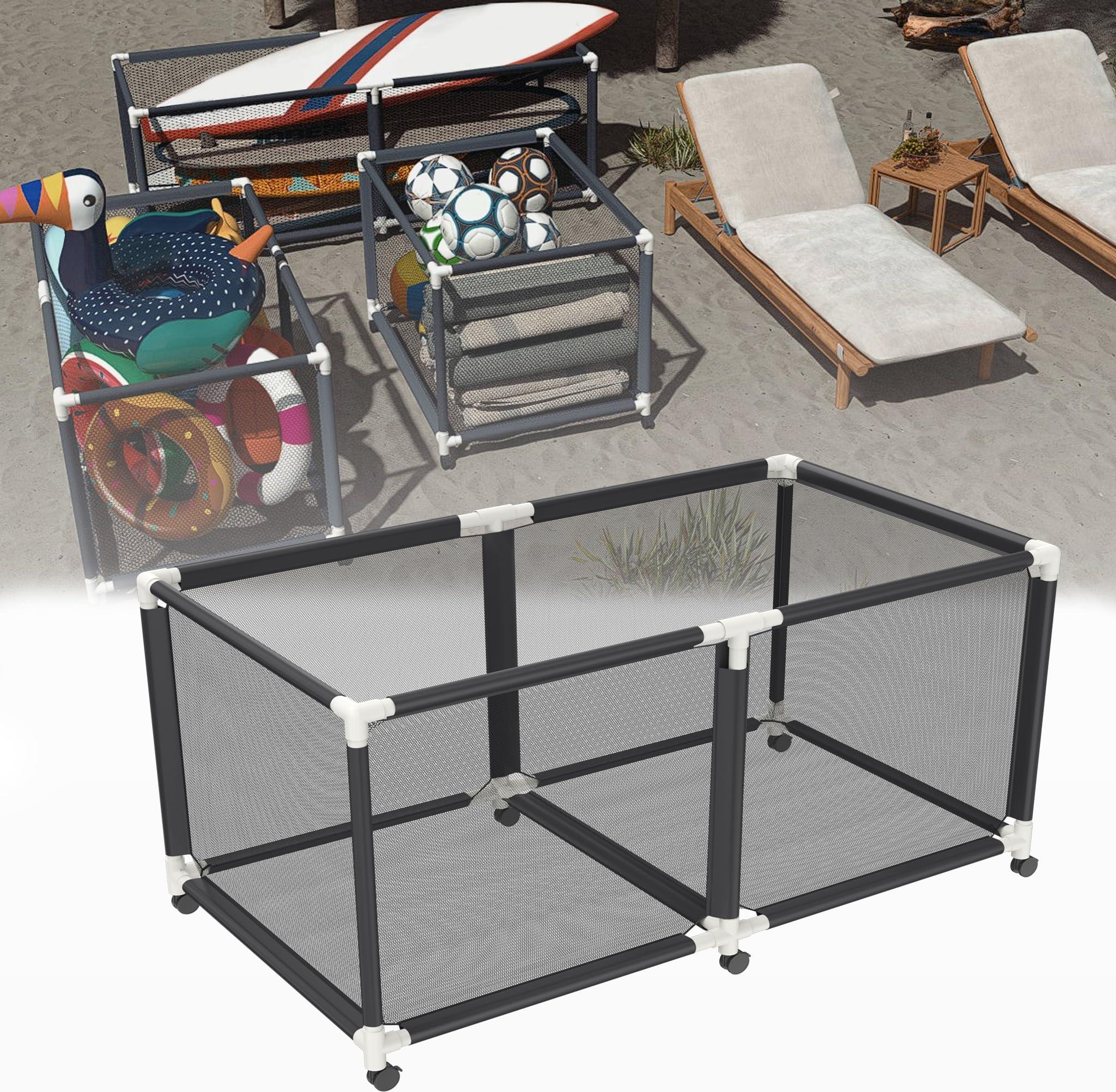 YARDIN Pool Aufbewahrungsbehälter 160x79x88cm Außen Pool-Aufbewahrungsbox mit Rollen, Schwarz Netz Organizer für Schwimmringen, Strandbälle, Pool-Nudeln, Spielzeug und Schwimmausrüstung
