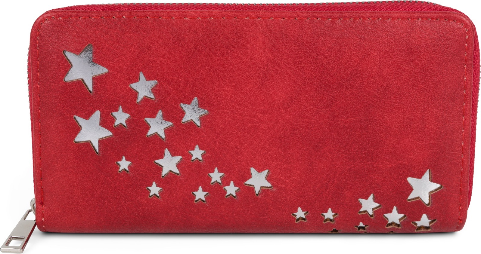 styleBREAKER Damen Portemonnaie mit Metallic Sternen | große Geldbörse mit Reißverschluss, Kartenfächern & Handyfach, Kunstleder 19 x 10 cm