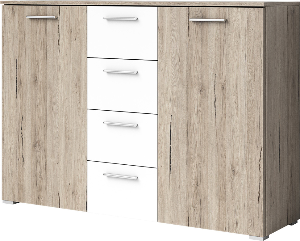 Lomadox Schlafzimmer Kommode BIRMINGHAM-83 in Sanremo Eiche hell Nb. mit weiß, B/H/T: ca. 132/93/38 cm 22AE1626