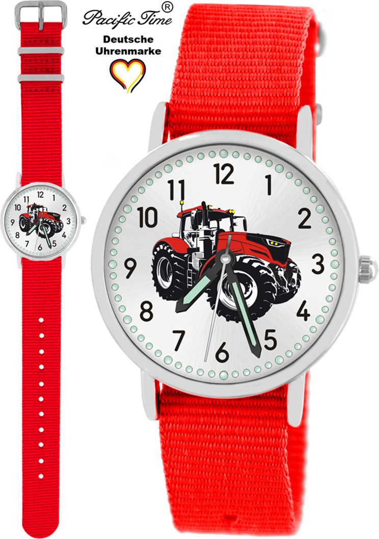 Pacific Time Kinder Armbanduhr Traktor Trecker rot Wechselarmband rot 87674