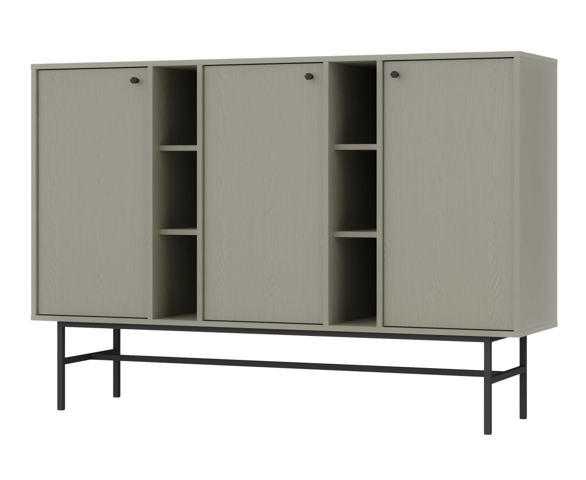 VENETI Breite Kommode IROS 3 - Eukalyptus/Schwarz 041-10-00157