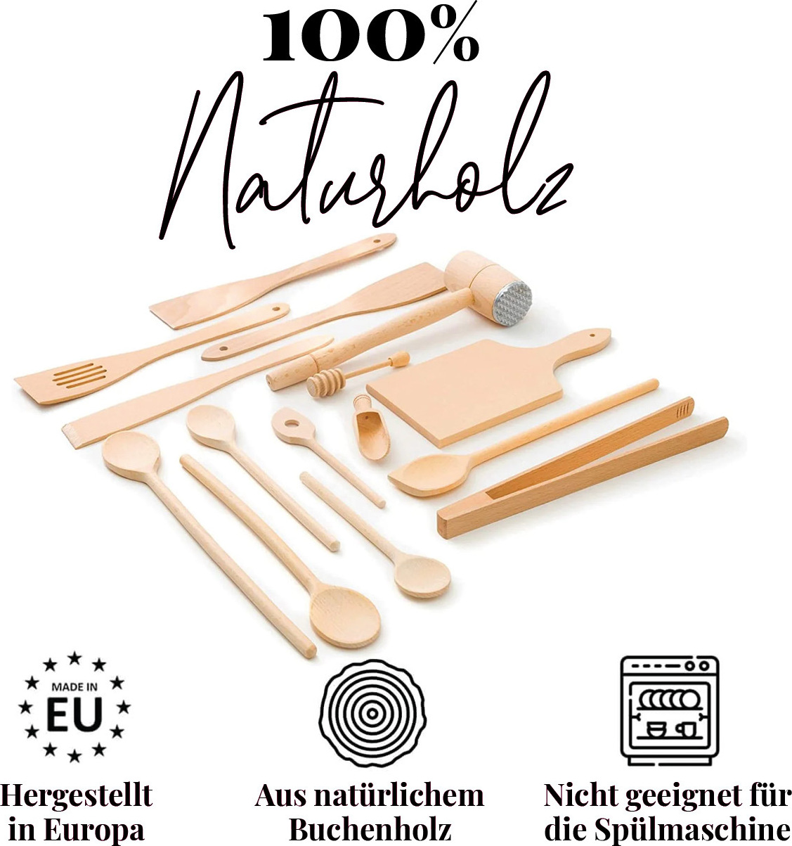 Uulki écologique 10 pièces en bois de cuisine en bois de hêtre européen