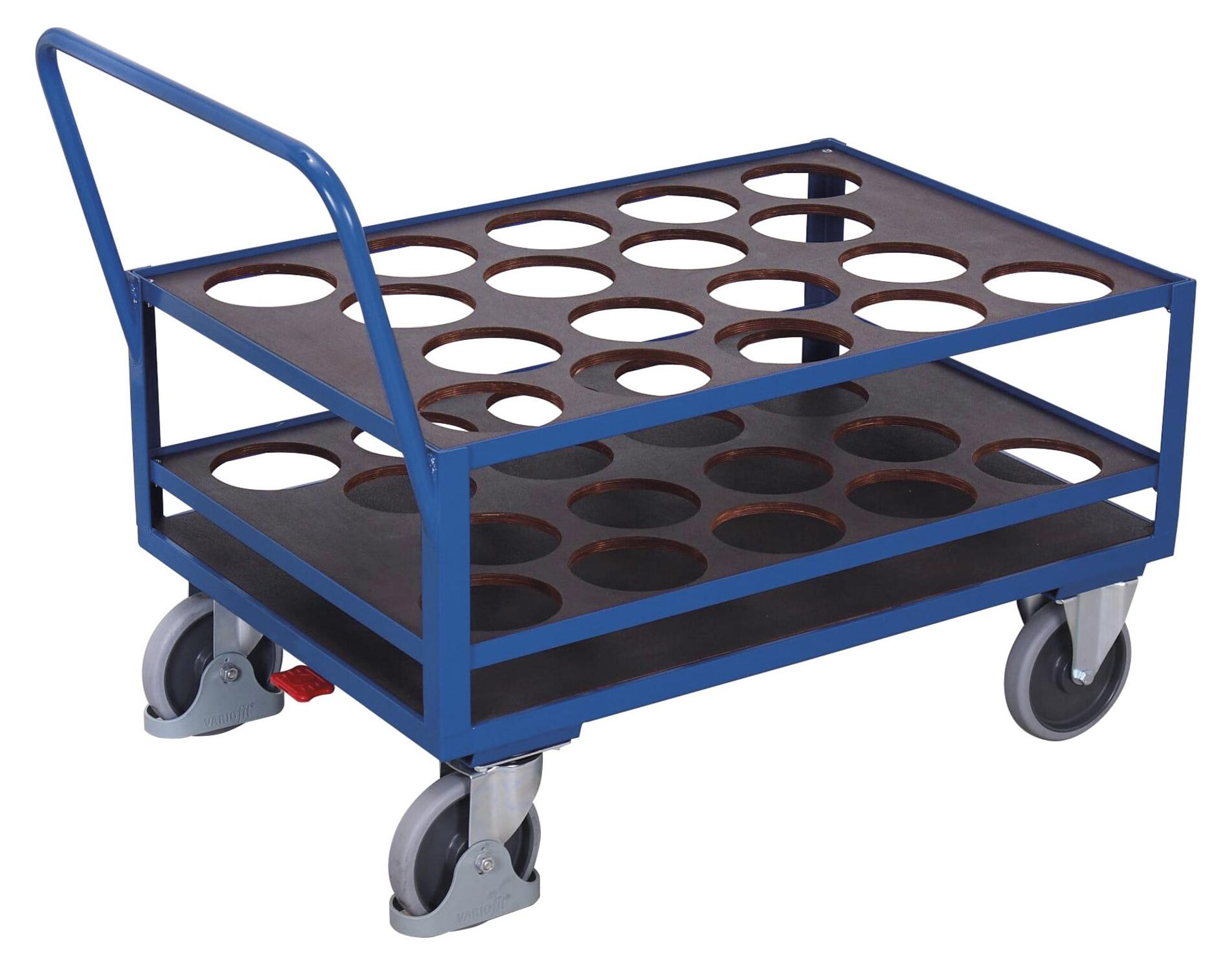 VARIOfit Stahlflaschenwagen für 18 Flaschen mit EasySTOP Enzianblau RAL 5010 sw-700.337