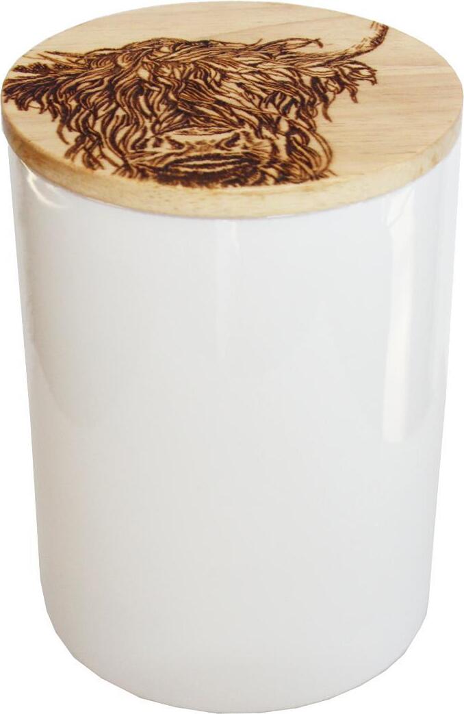 SelbraeHouse Ltd Selbrae House Vorrats-Dose aus Keramik mit Laser-graviertem Holzdeckel SH-JSSOSJMHC