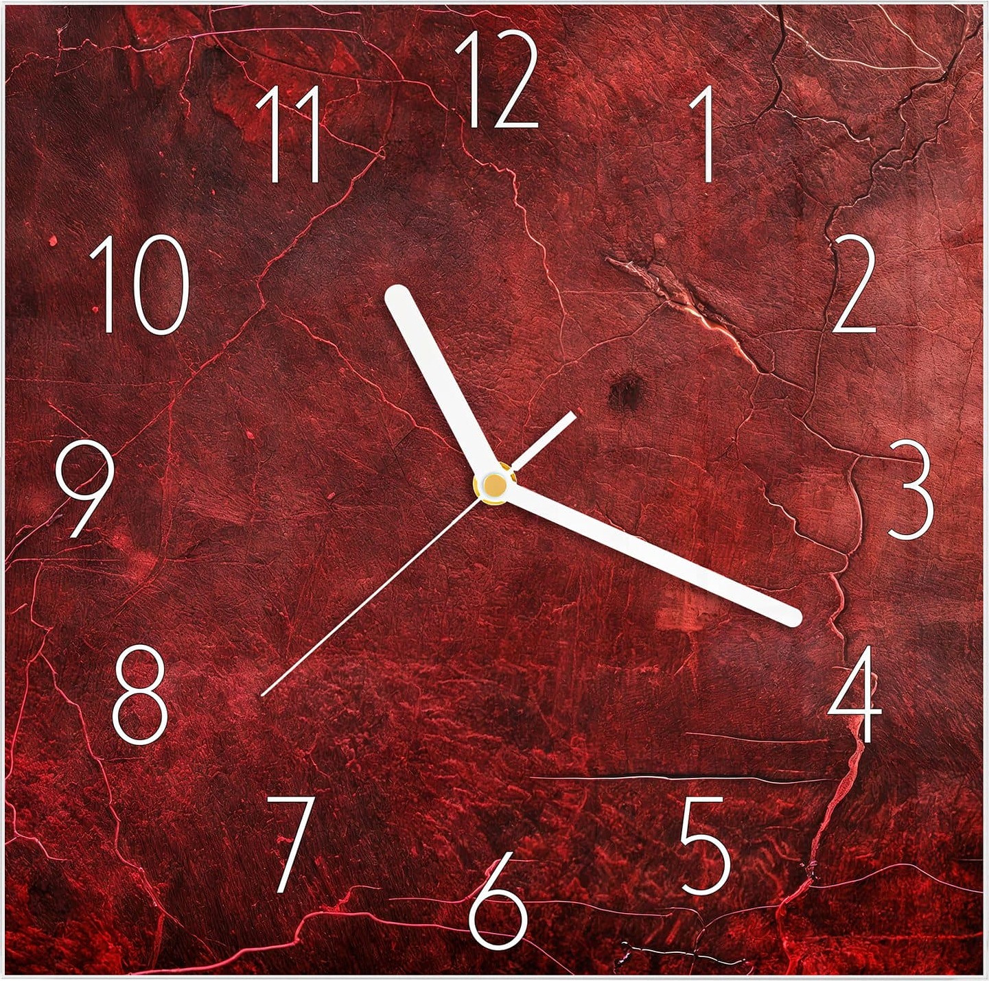 Primedeco Wanduhr aus Glas mit Motiv Rote Struktur- 30 x 30 cm - inkl. Aufhängesystem