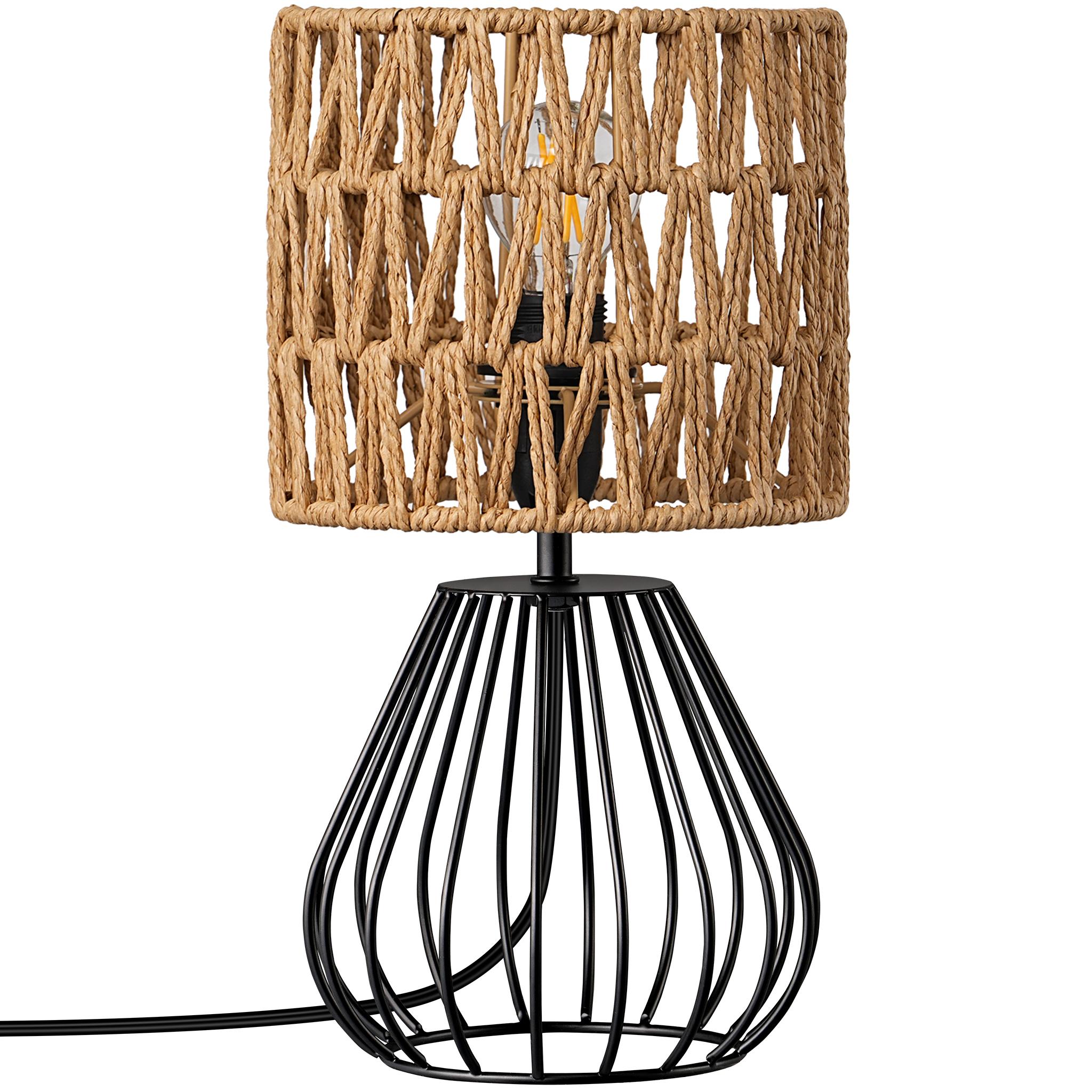 EDISHINE Boho Nachttischlampe mit Papierseil-Schirm, Vintage Tischlampe E14, 29 cm DHLTL10F