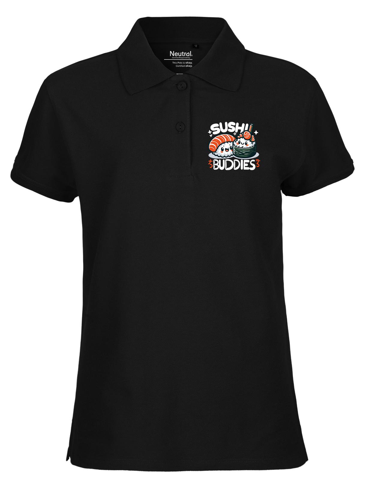 Hellweg Druckerei Huuraa Damen Polo Shirt Sushi Buddies Sushirollen XXL Black Bio Baumwolle Fairtrade Poloshirt Geschenkidee 6033DP-XXL-BLA