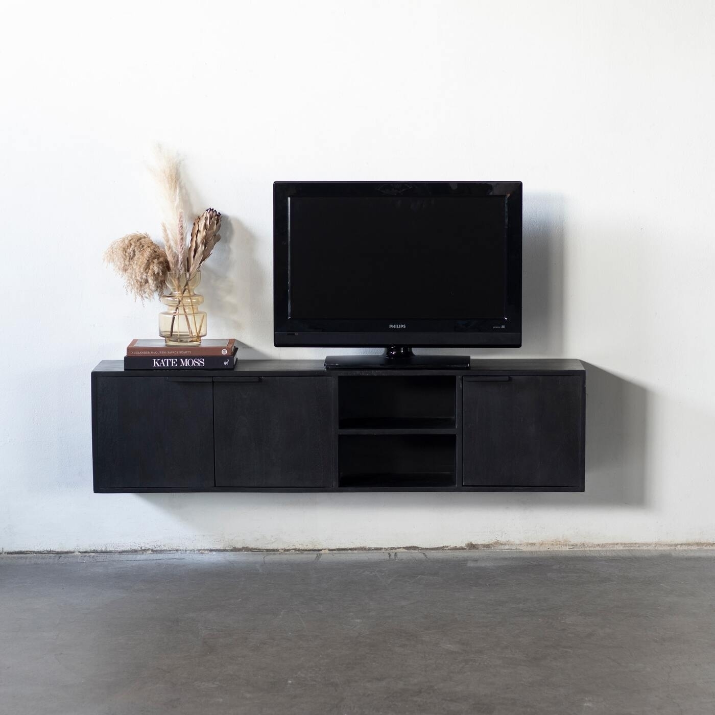 TV-Möbel Schwebend - Schwarz - Mangoholz - 160cm - TV-Möbel Zen - Giga Meubel