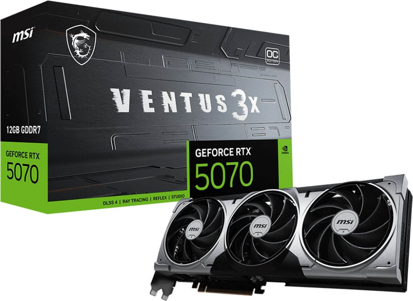 MSI VENTUS GeForce RTX 5070 12G 3X OC, GeForce RTX 5070, 12 GB, GDDR7, 192 Bit, 7680 x 4320 Pixel, PCI Express x16 5.0 GEFORCE RTX 5070 12G VENTUS 3X OC