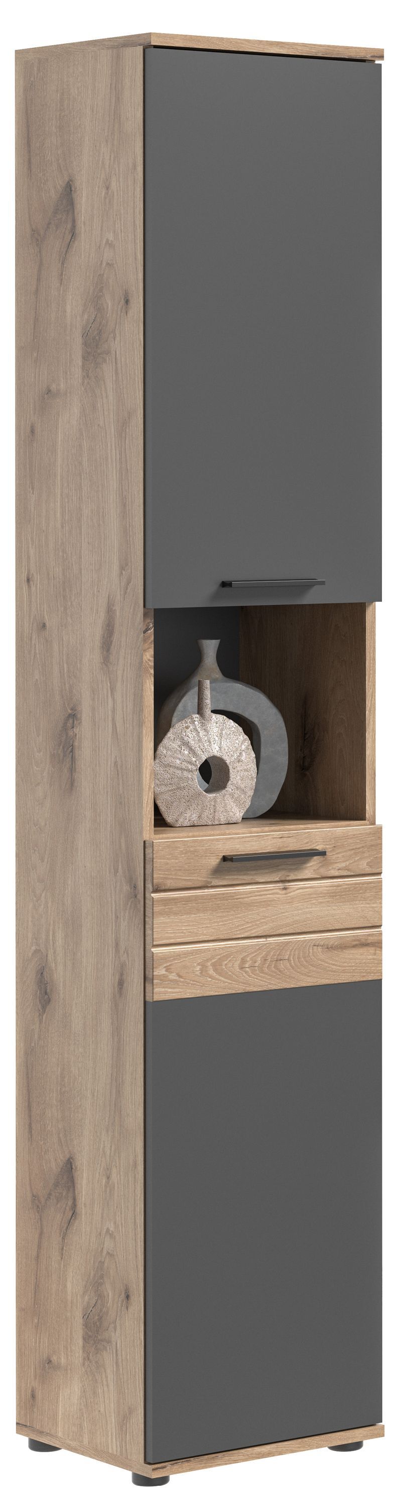 GuenstigEinrichten Hochschrank - Basalt Nachbildung - Nox Eiche Nachbildung - B 37 cm - 2 Türen X12B8711