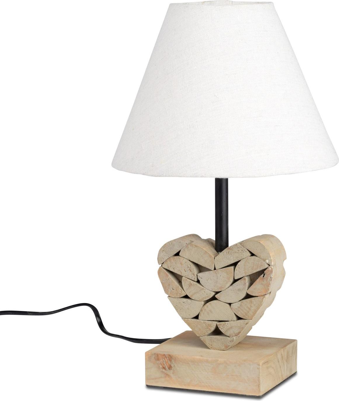 Tischlampe Herz Nature H. 34cm naturbraun mit Stoffschirm Formano 653628