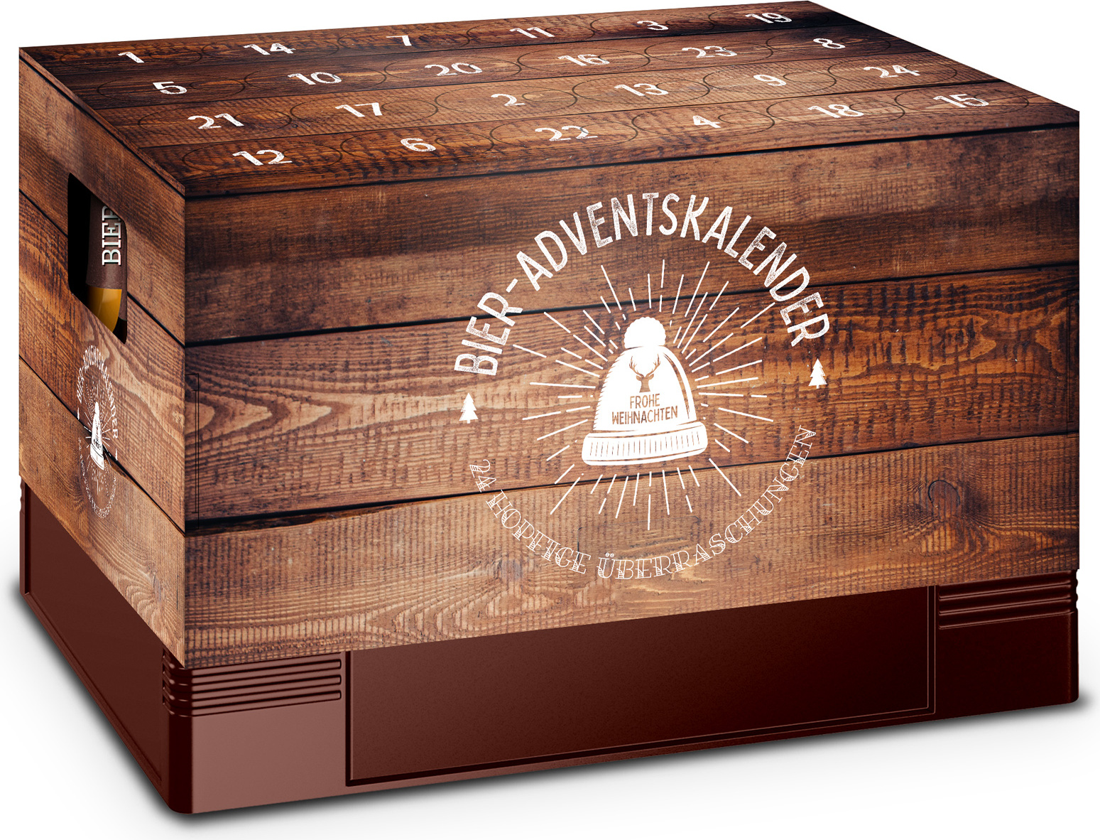 itenga Adventskalender für Bierkasten Motiv 1 Holzkiste - Bierkastenadventskalender