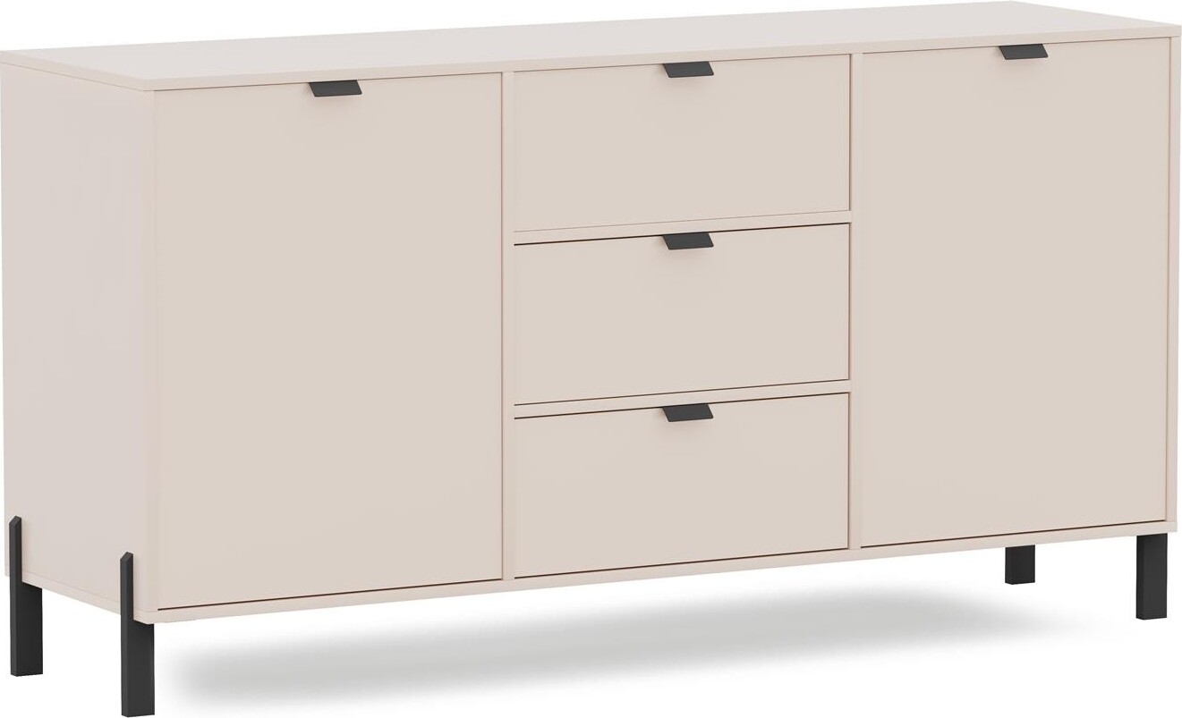 BETTSO Moderne breite zweitürige Kommode CALMA mit Schubladen sandbeige