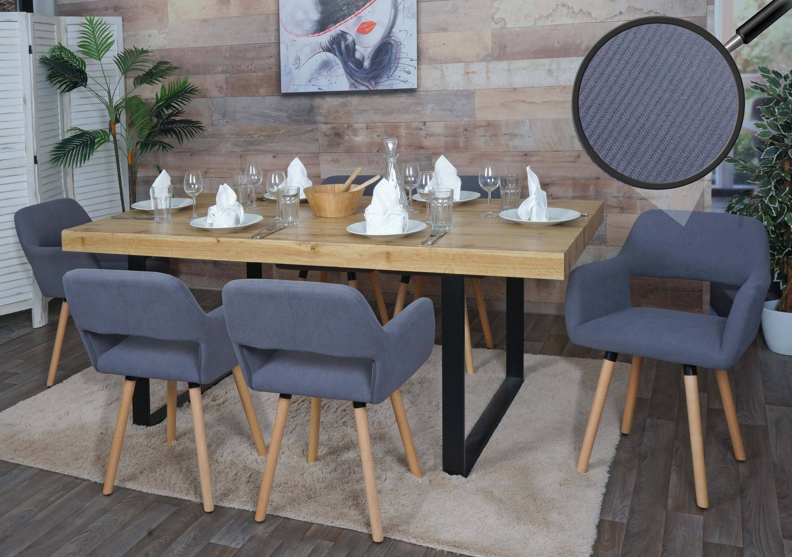 sada 6 jedálenských stoličiek HWC-A50 II, stolička kuchynská stolička čalúnená stolička, drevená tkanina/textilná šnúra (400g/m²)  ~ tmavosivá