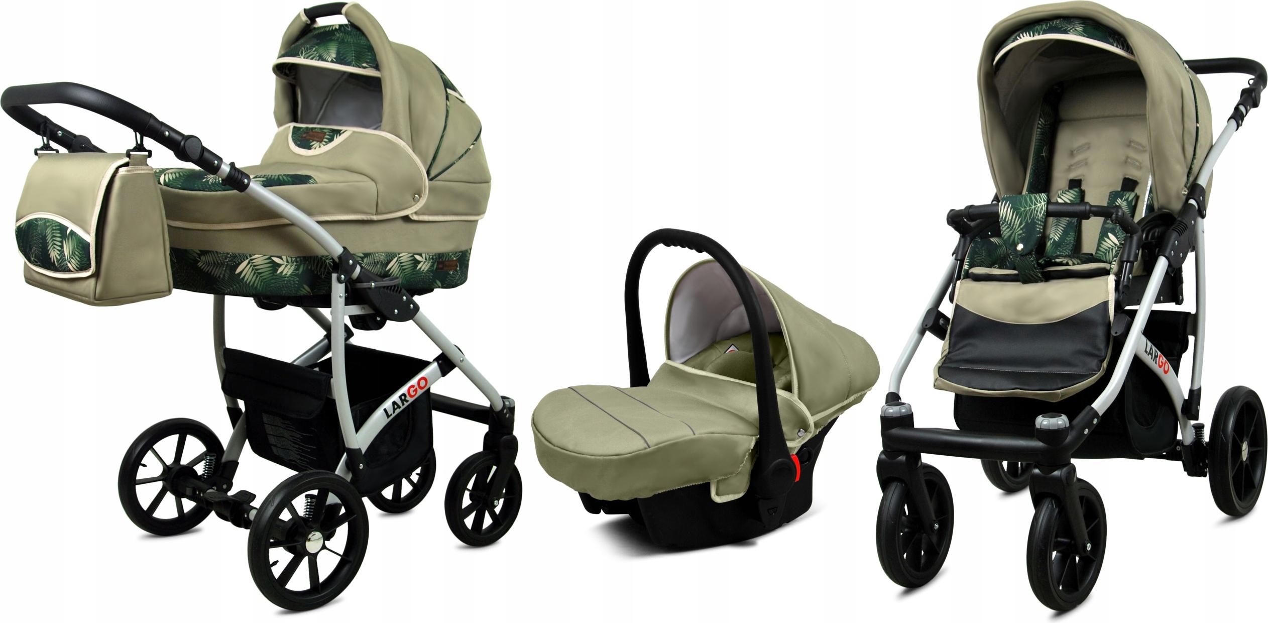 BabyLux Largo | 3in1 Kinderwagen Set | Fern Leaf | Kombikinderwagen | Kinderwagenset | Buggy +
