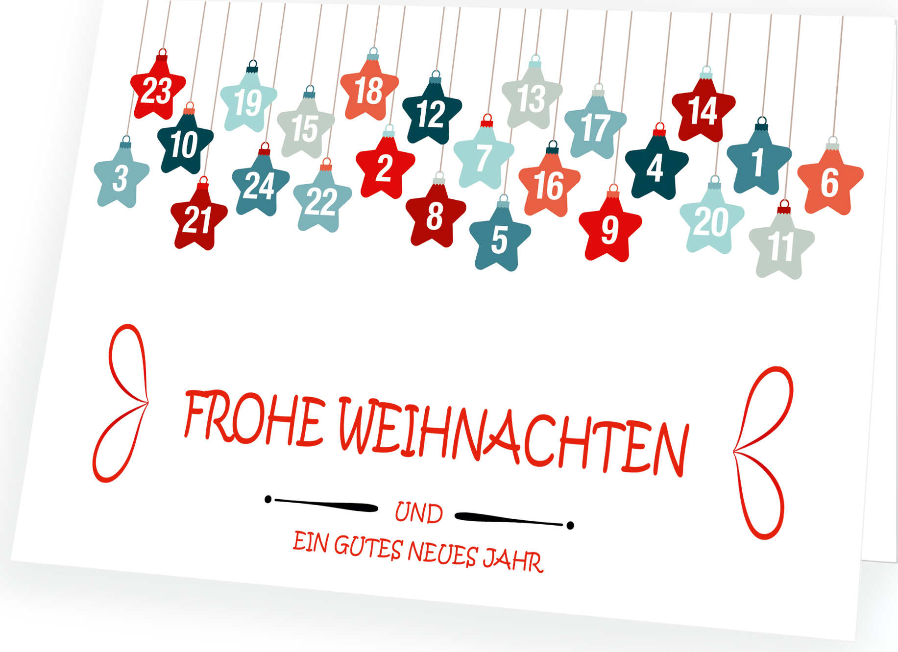 Seelenzauber GmbH Weihnachtskarte Bunter Adventskalender mit passendem Umschlag 10x Karte 10x Umschlag