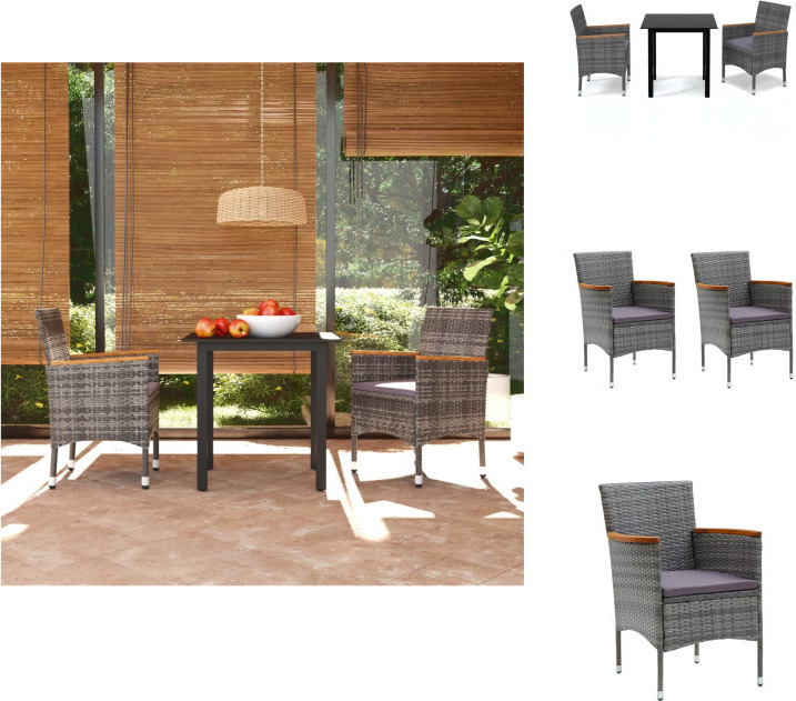 vidaXL 3-dielny záhradný jedálenský set s vankúšmi polyratan sivý - Záhradný nábytok sety