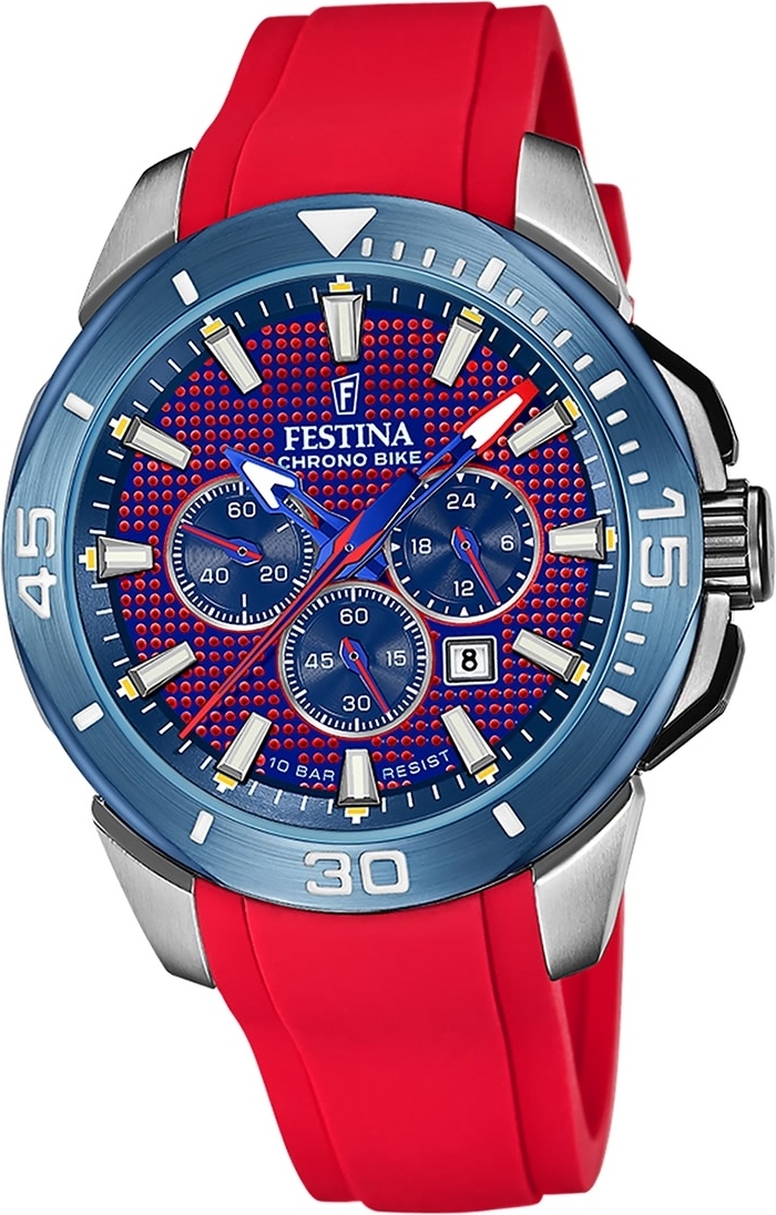 Pánske gumené hodinky Festina červené Náramkové hodinky Festina Chrono Bike D2UF20642/2