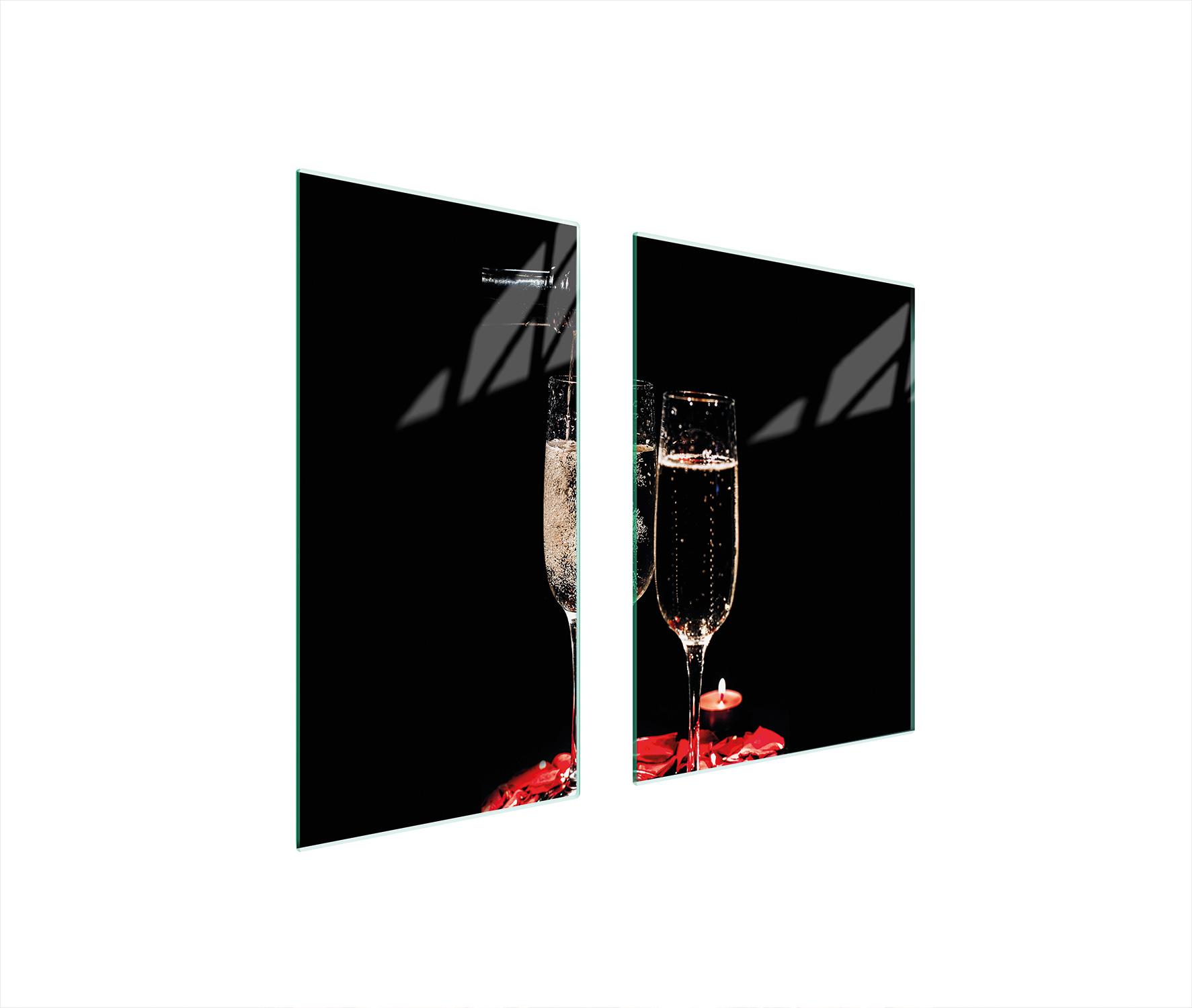 TMK ArtDeko Herdabdeckplatten 2 teilig 75x52 Ceranfeld Abdeckung Glas Schneidebrett Brille Schwarz