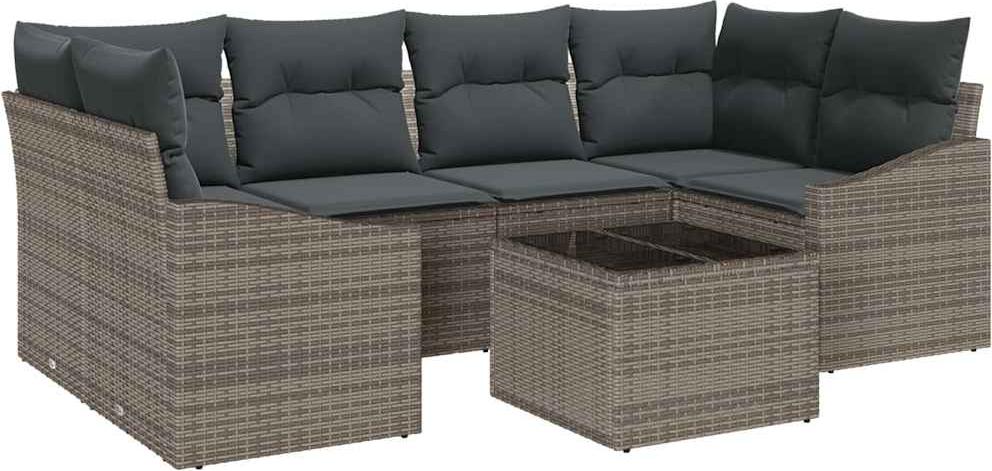 vidaXL Sofa Set mit Kissen mit Kissen 7 pcs Grau Poly Rattan