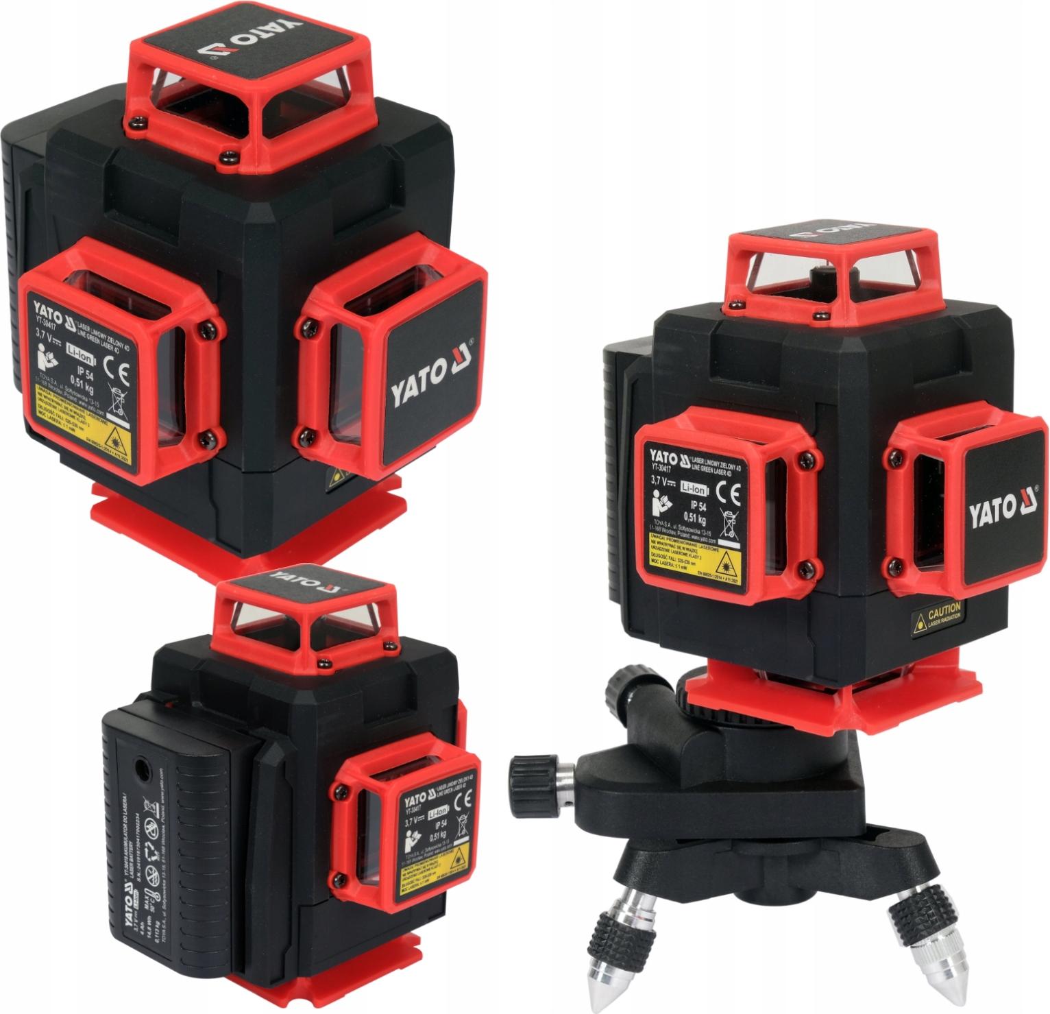 YATO 16-Linien 4D 360° grüner Kreuzlinienlaser bis zu 30 m, mit Mini-Stativ TRI-YT-30417