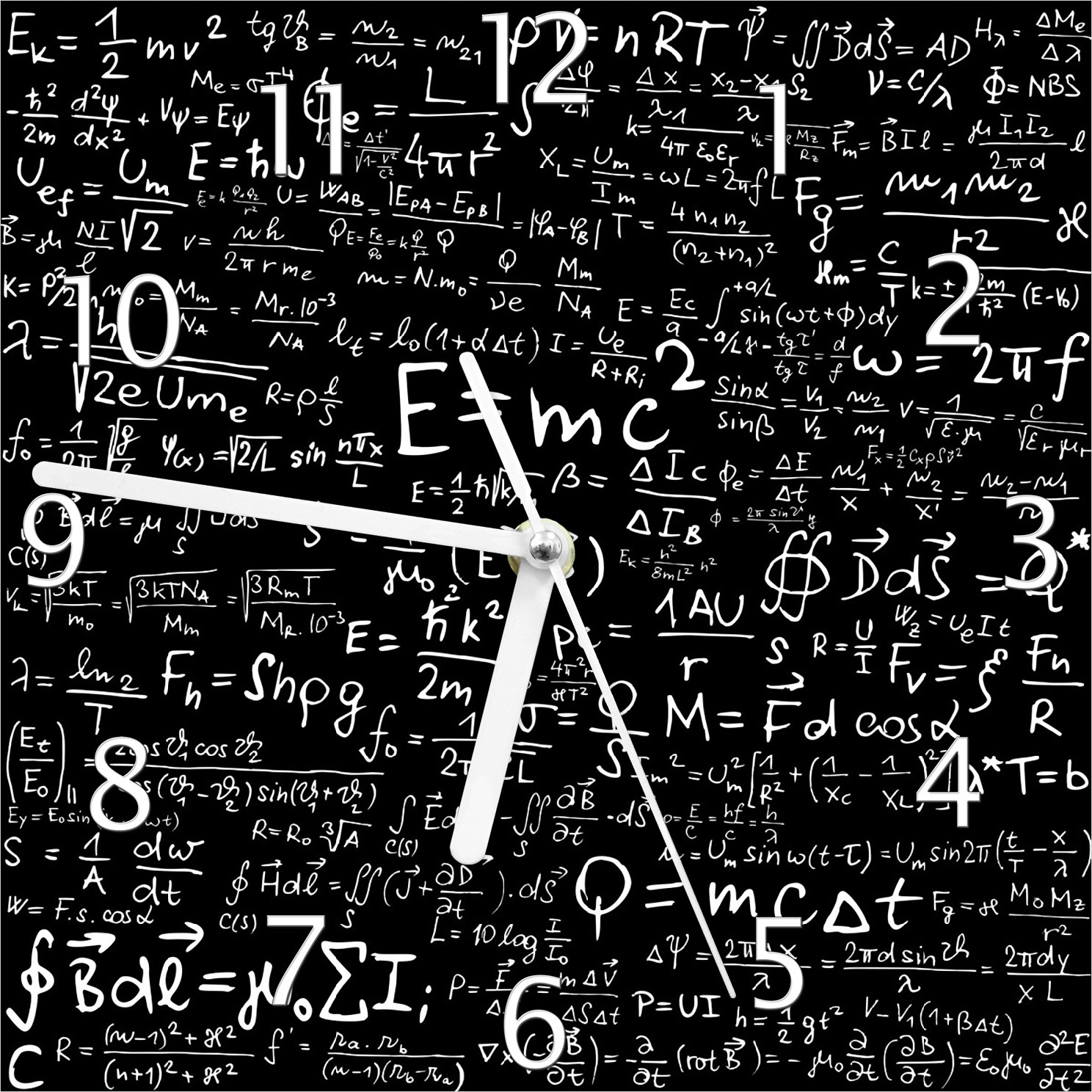 Wallario Design Wanduhr Mathematische Formeln Relativitätstheorie aus Echtglas, Größe 20 x 20 cm guk0343-2020