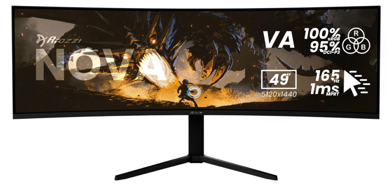 Arozzi Nova 49” Curved, 124,5 cm (49"), 5120 x 1440 px, Dual QHD, LED, 4 ms, Čierna