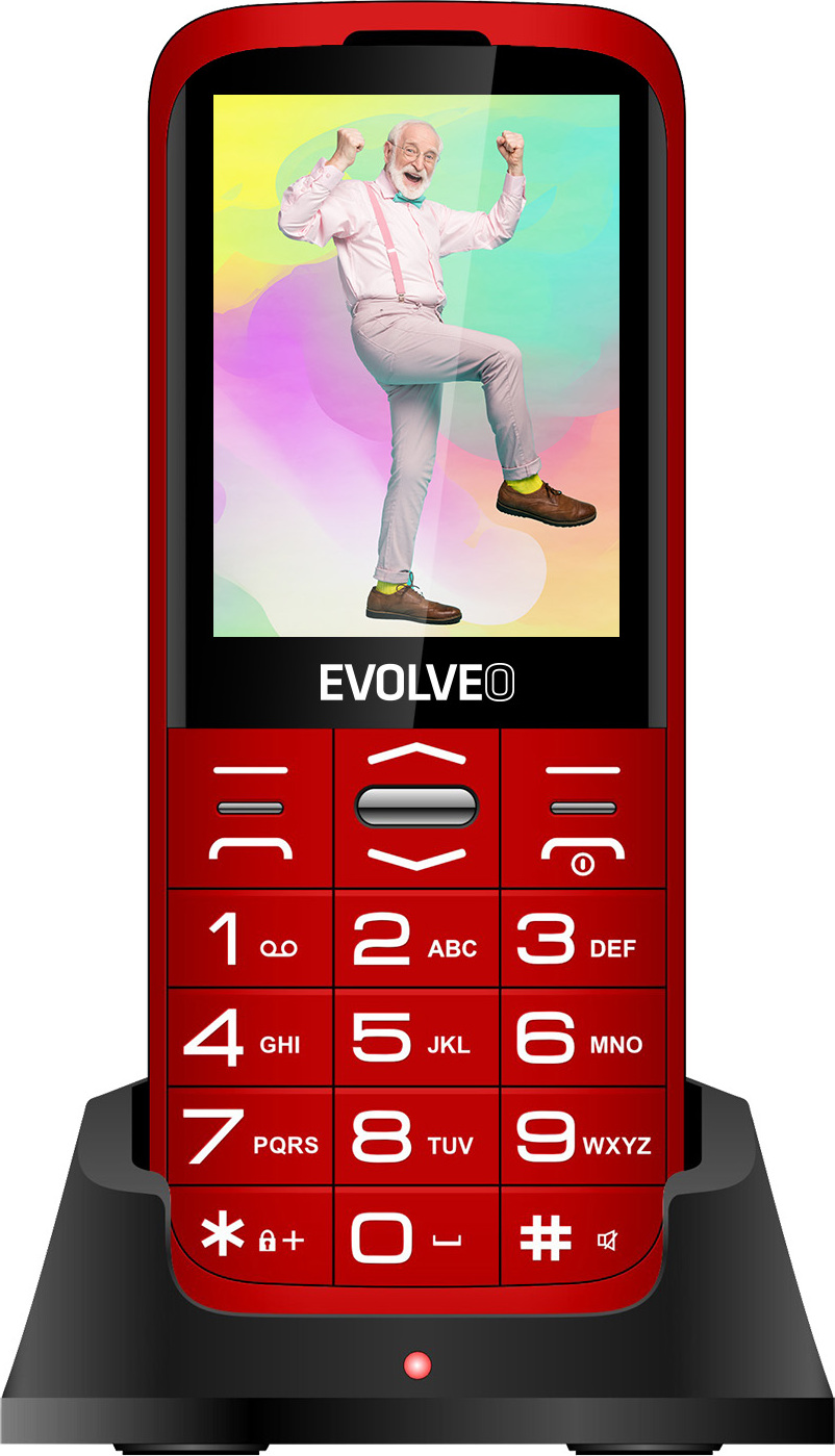 EVOLVEO EasyPhone XO, mobilný telefón pre seniorov s nabíjacím stojanom, červený